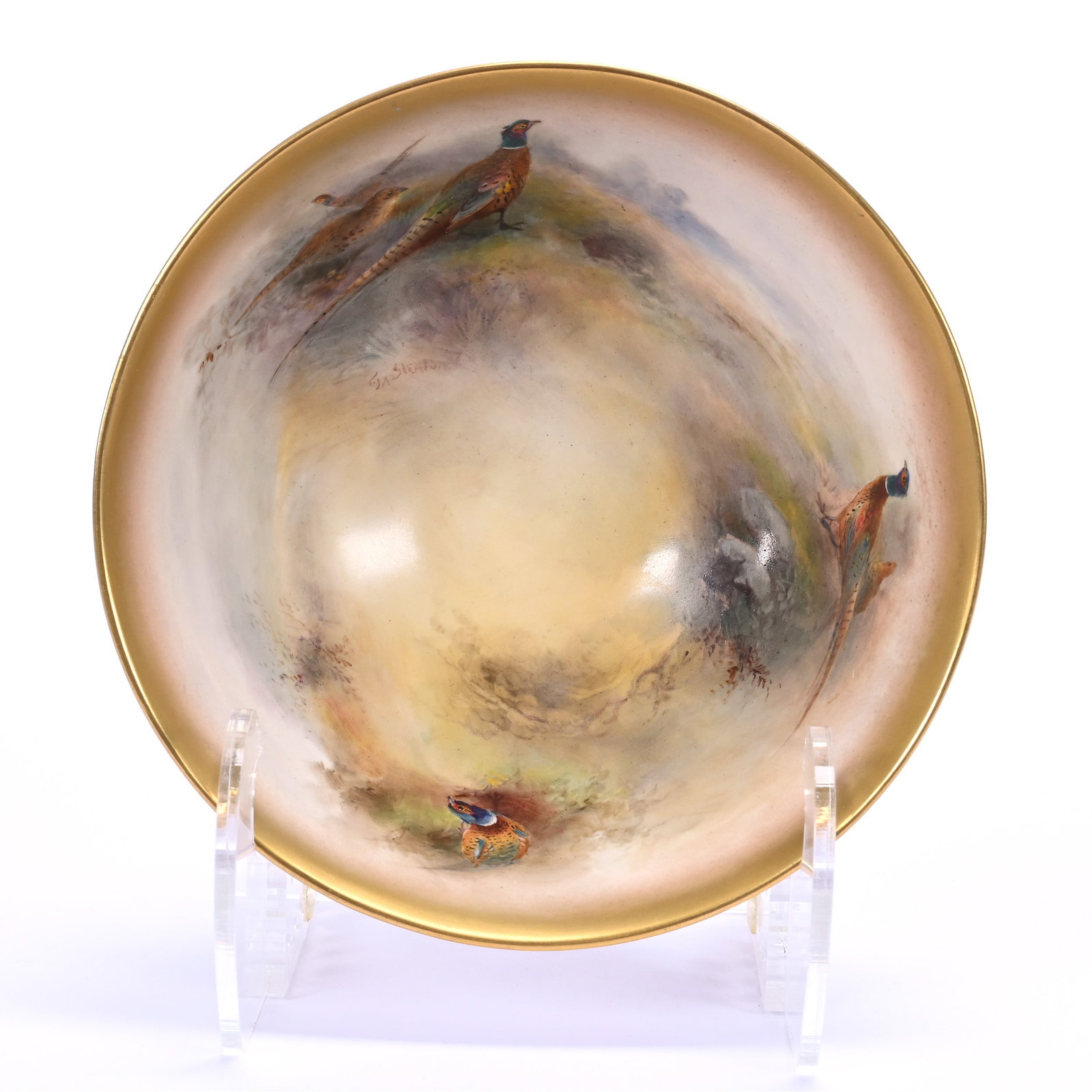 Footed Bowl Marked Royal Worcester, Hand Painted Pheasant Decor, Artist Signed Stinton (1 of 4)