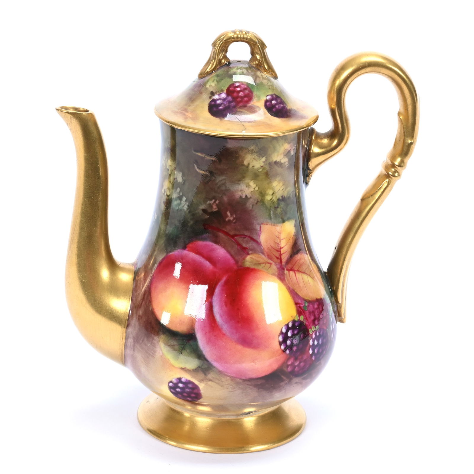 Tea Pot, Marked Royal Worcester, Hand Painted Fruit Decor, Artist Signed Ayrton (1 of 6)