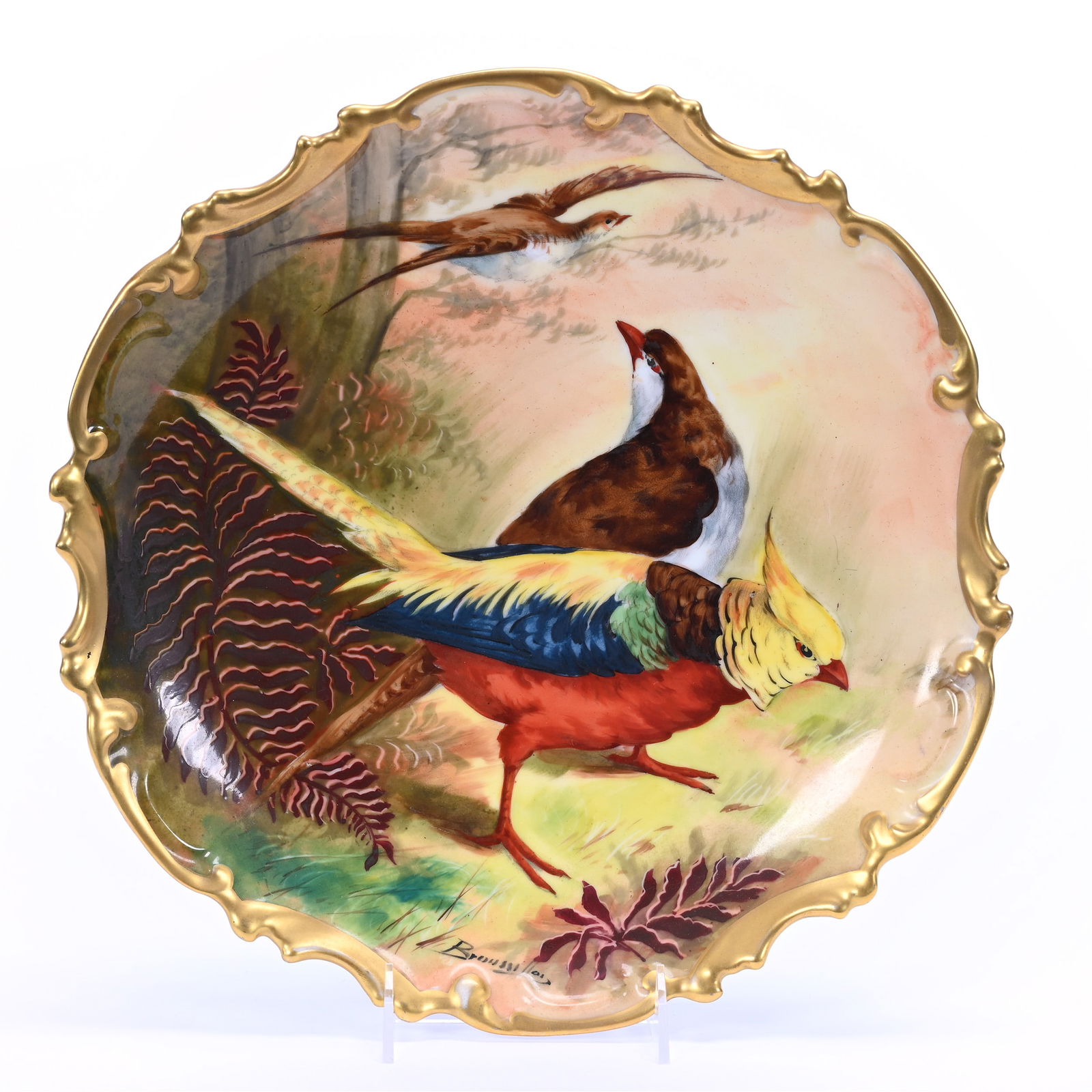 Charger, Marked Coronet Limoges, Hand Painted Pheasant Scenic Decor, Artist Signed (1 of 3)