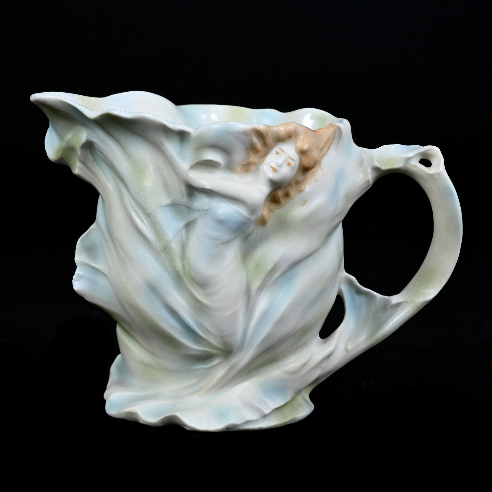 Creamer, Royal Bayreuth (Blue Mark) Art Nouveau Lady: Creamer, Royal Bayreuth (Blue Mark) Art Nouveau Lady, 4" x 5.25", Private Missouri Collection.