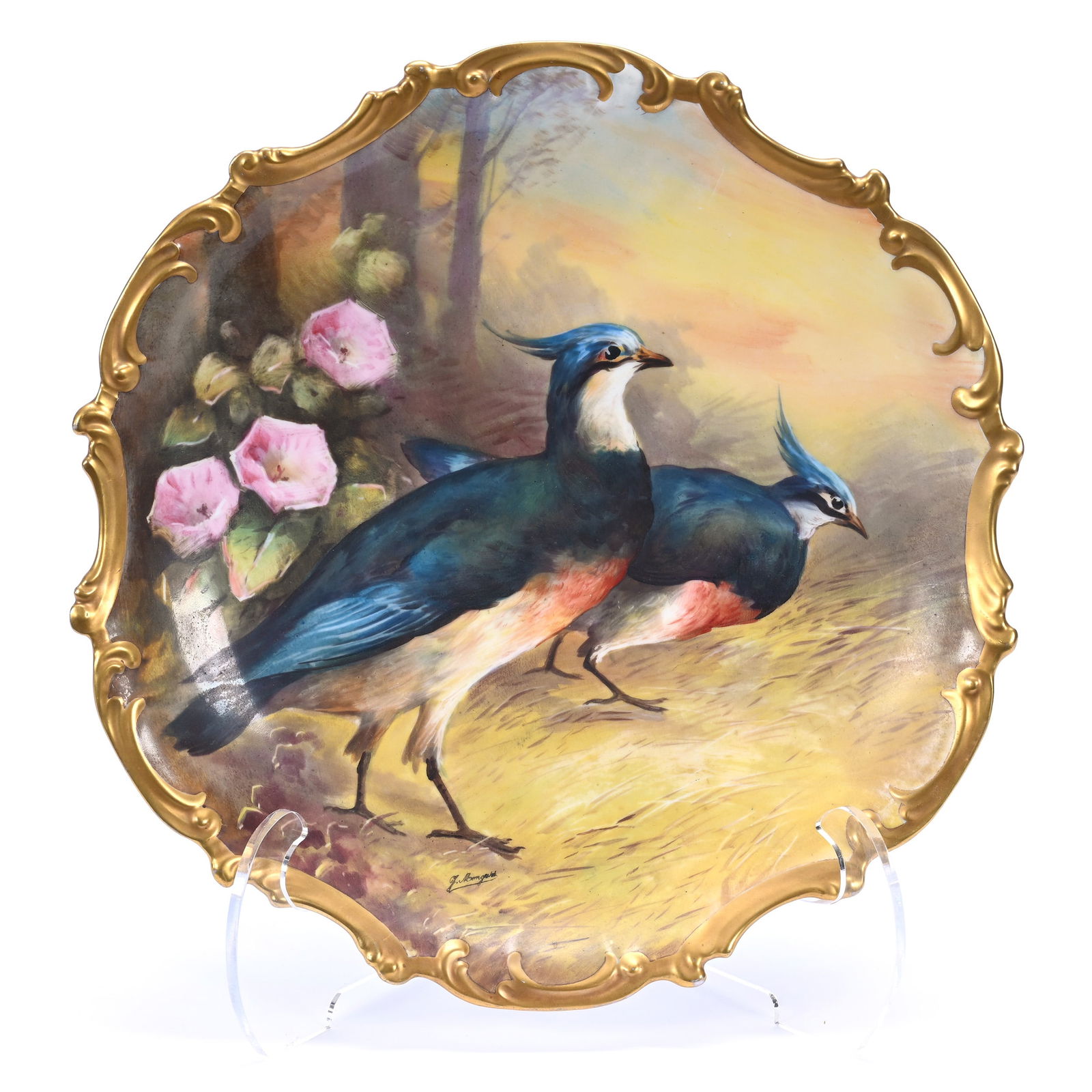 Charger, Marked Biarritz Limoges Hand Painted Game Bird Decor, Artist Signed (1 of 4)