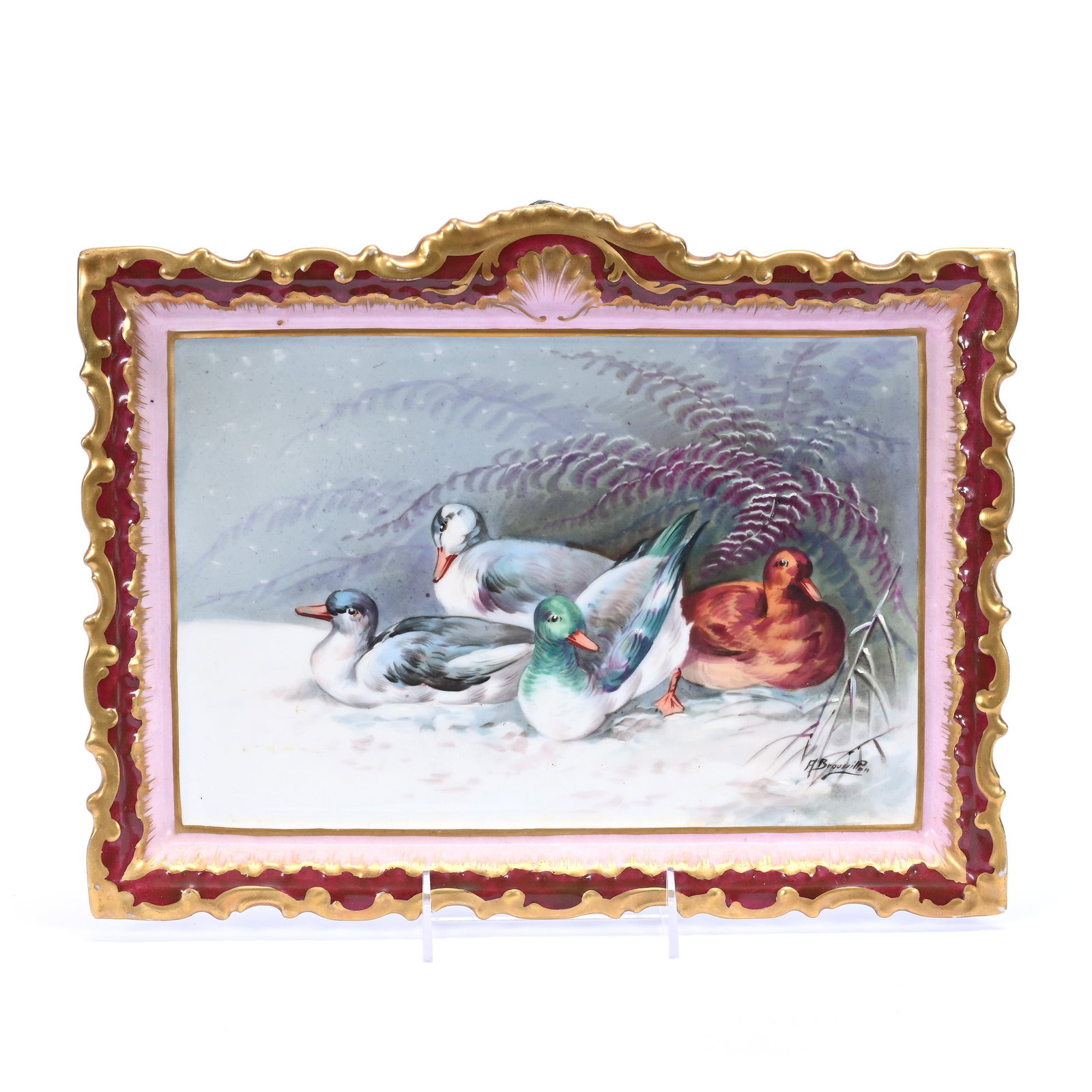 Serving Tray, Marked Coiffe And Co. Limoges, Hand Painted Winter Duck Scene, Artist Signed (1 of 3)