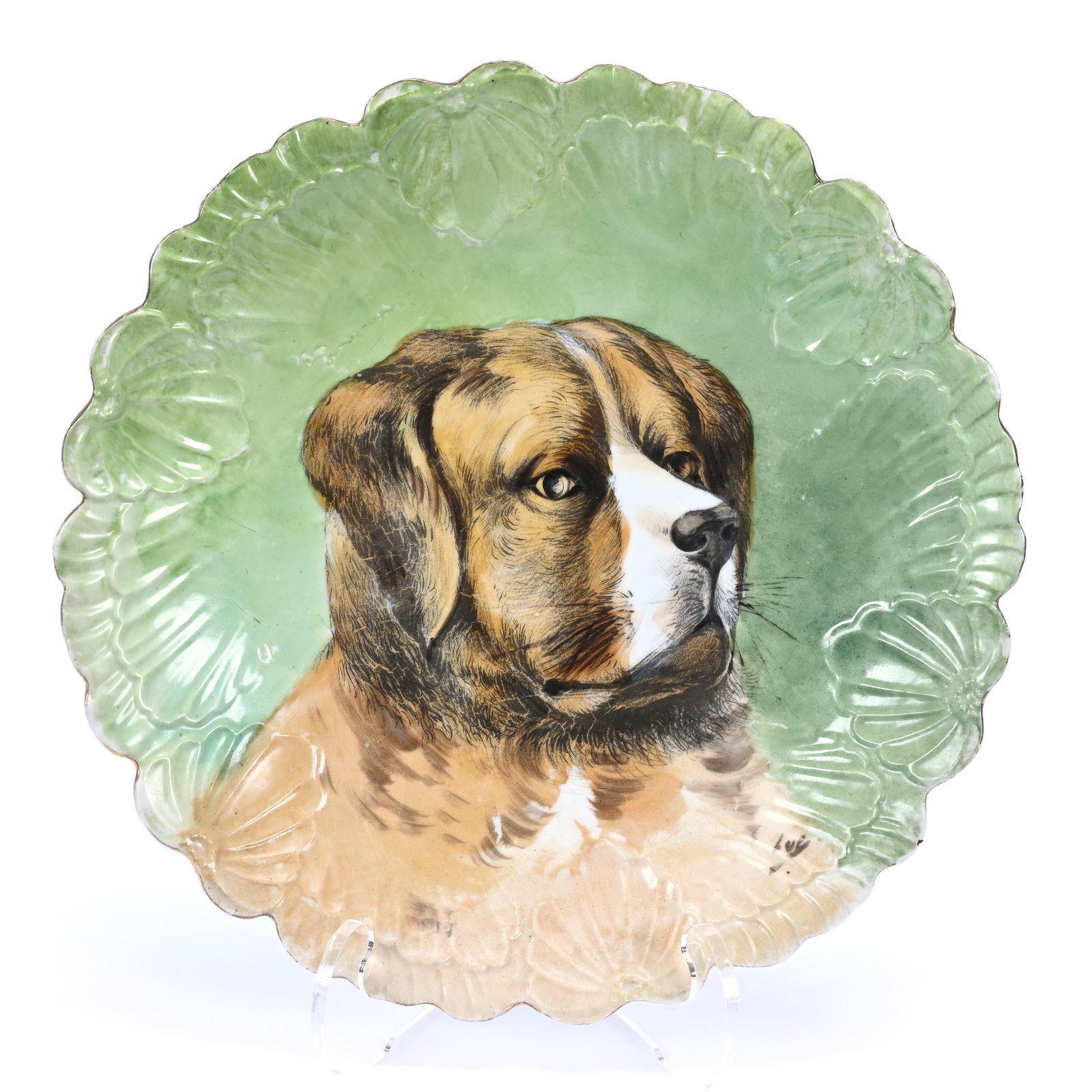 Charger, Marked LS&S Limoges Hand Painted Dog Portrait Decor, Artist Signed, Green Background (1 of 3)