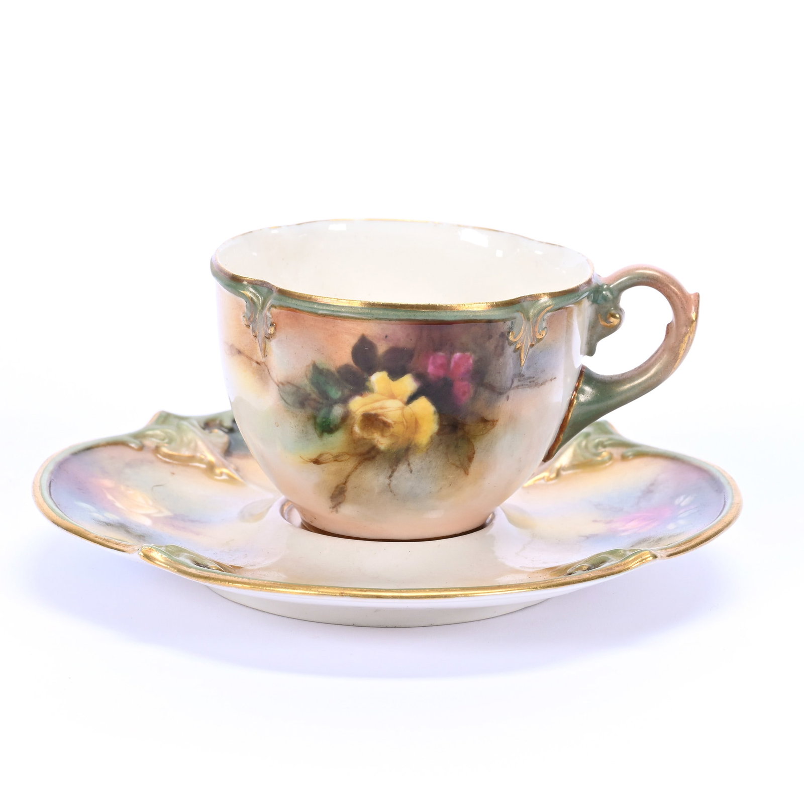 Cup And Saucer, Marked Royal Worcester "Hadley Ware", Hand Painted Floral D?cor,: Cup And Saucer, Marked Royal Worcester "Hadley Ware", Hand Painted Floral Decor, 2.25" x 5", Nice Quality, Private Missouri Collection.