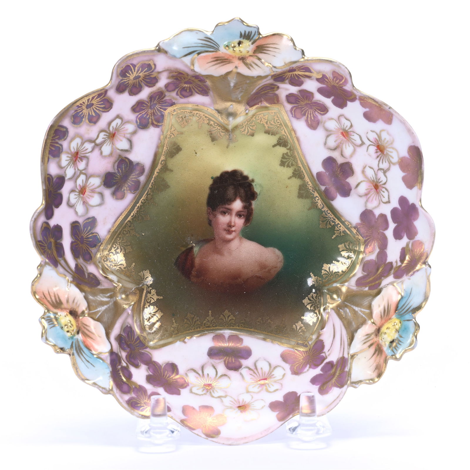 Berry Dish, Unmarked R.S. Prussia Lily Mold, Green Center With Recamier Portrait (1 of 2)