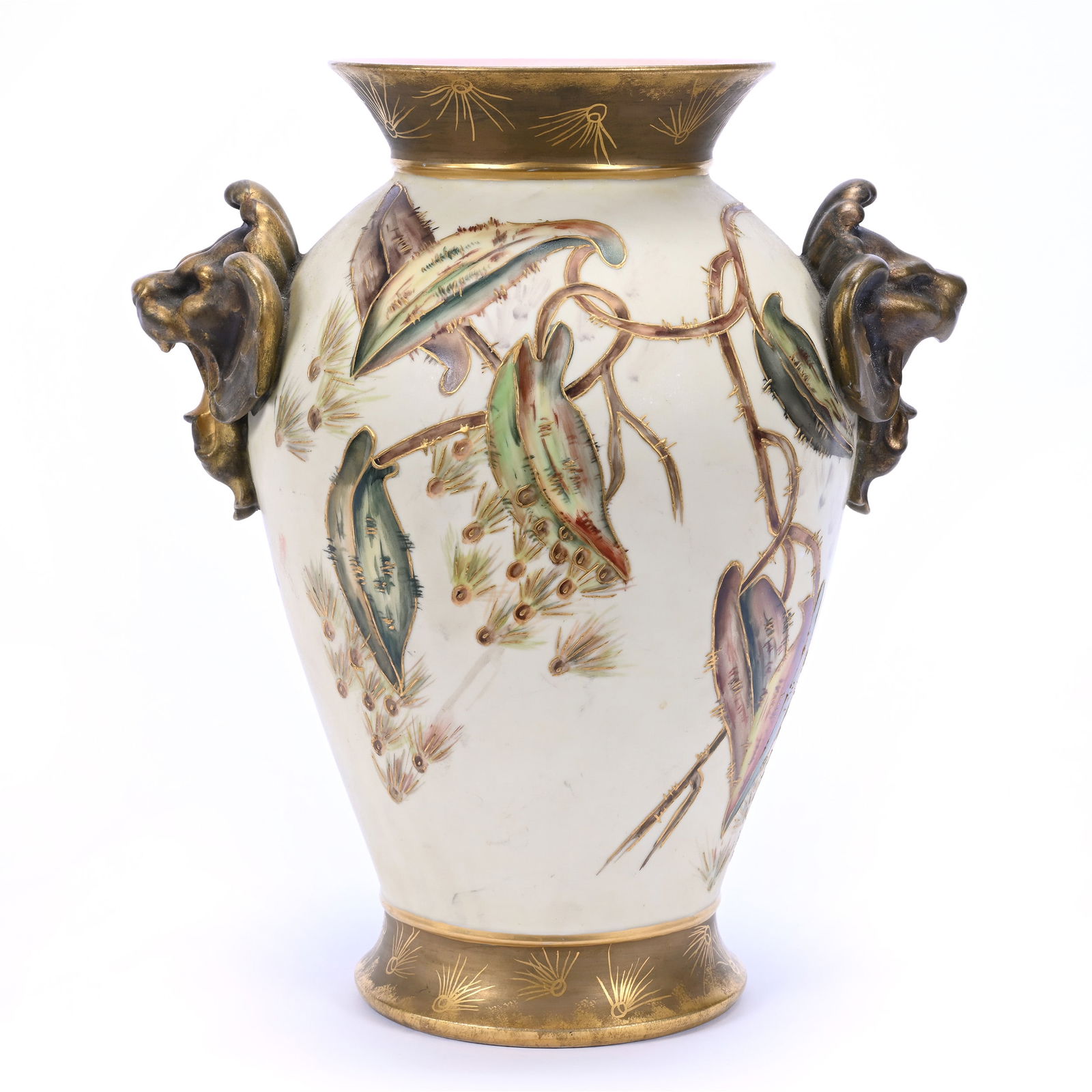 Vase, Two Handles, Marked B And C Limoges, Figural Lion's Head Handles (1 of 4)