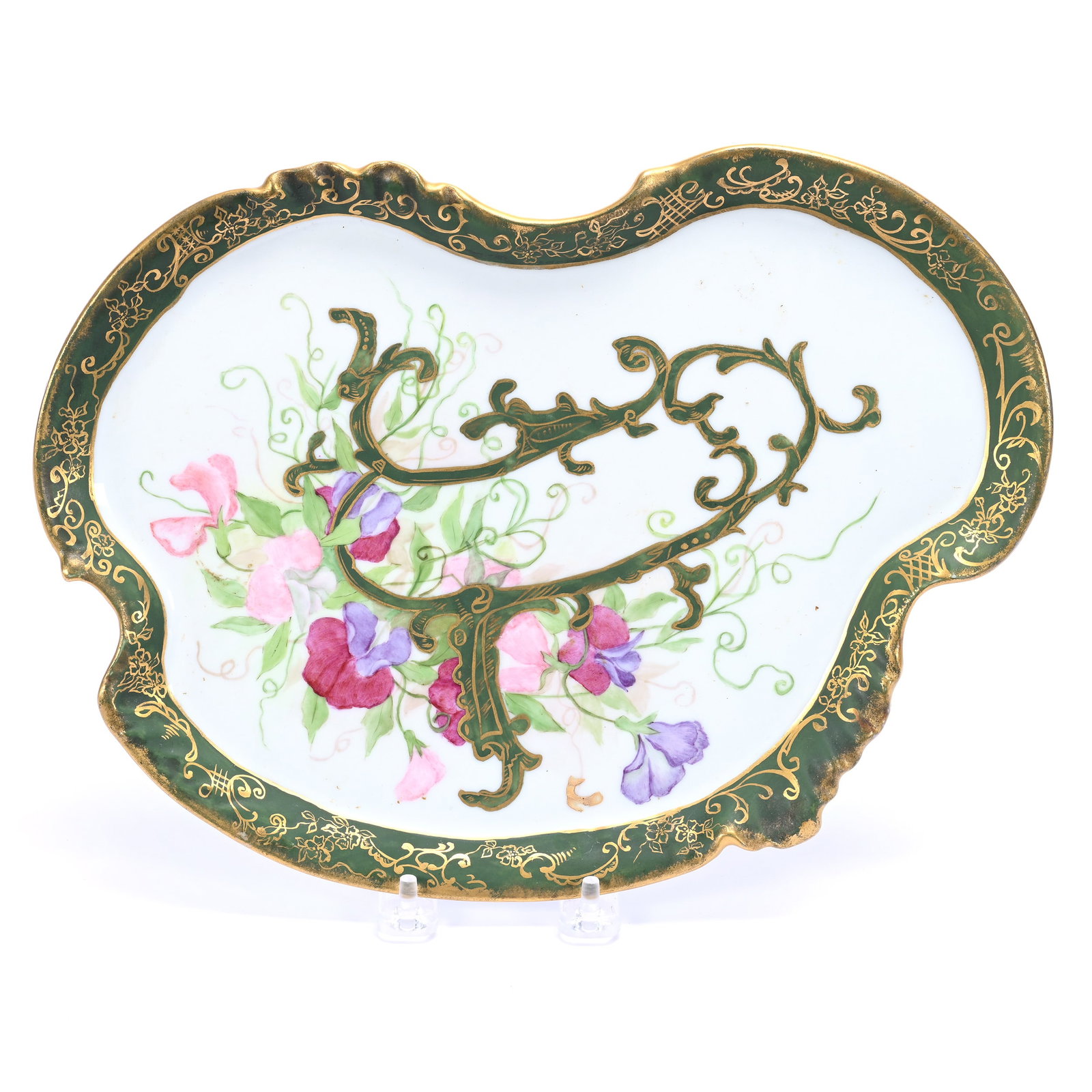 Serving Tray, Kidney Shape, Marked W.G. And C. Limoges, Floral Decor, Large Monogram (1 of 2)
