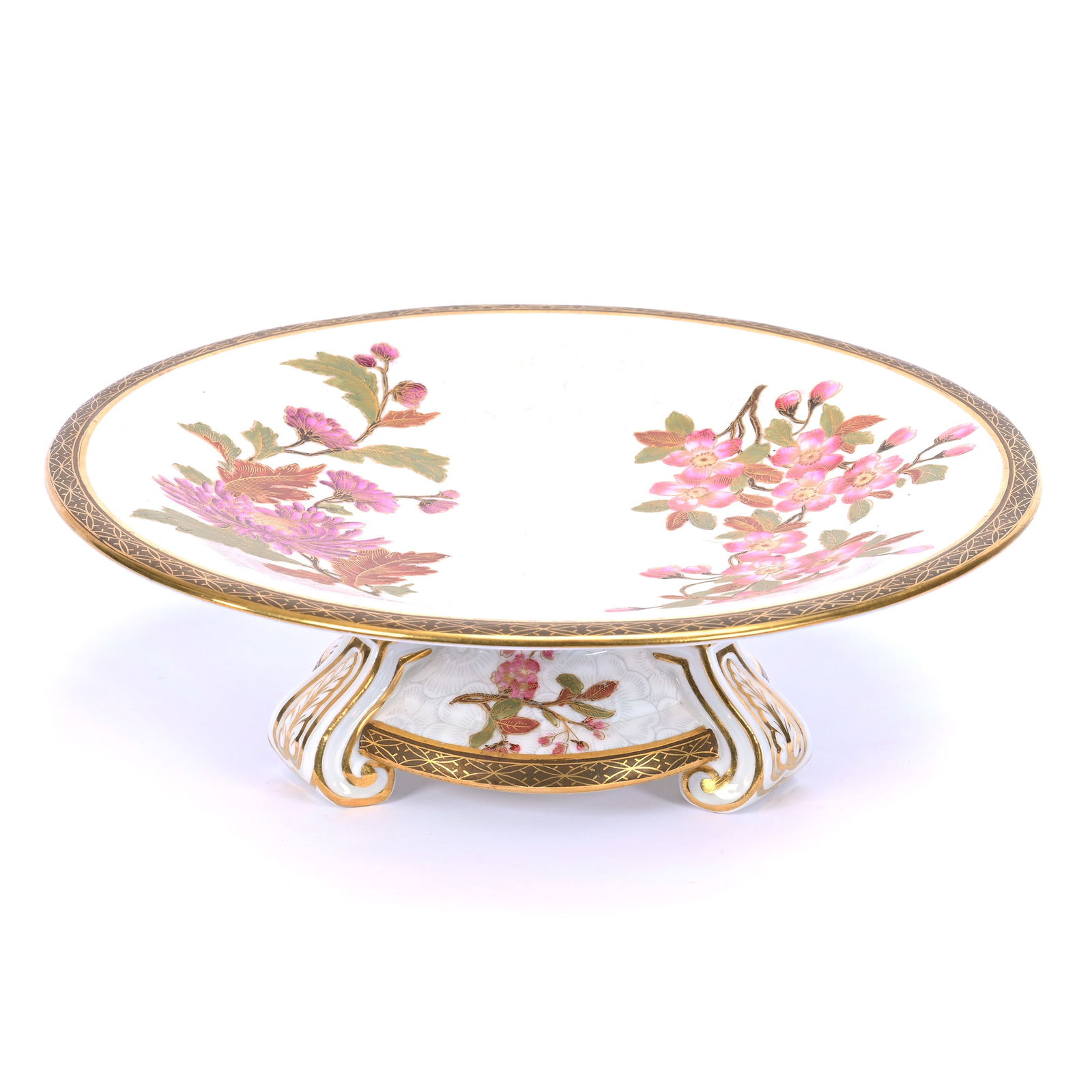 Cake Stand Marked Royal Worcester, White With Border, Raised Stenciled Floral Background (1 of 3)