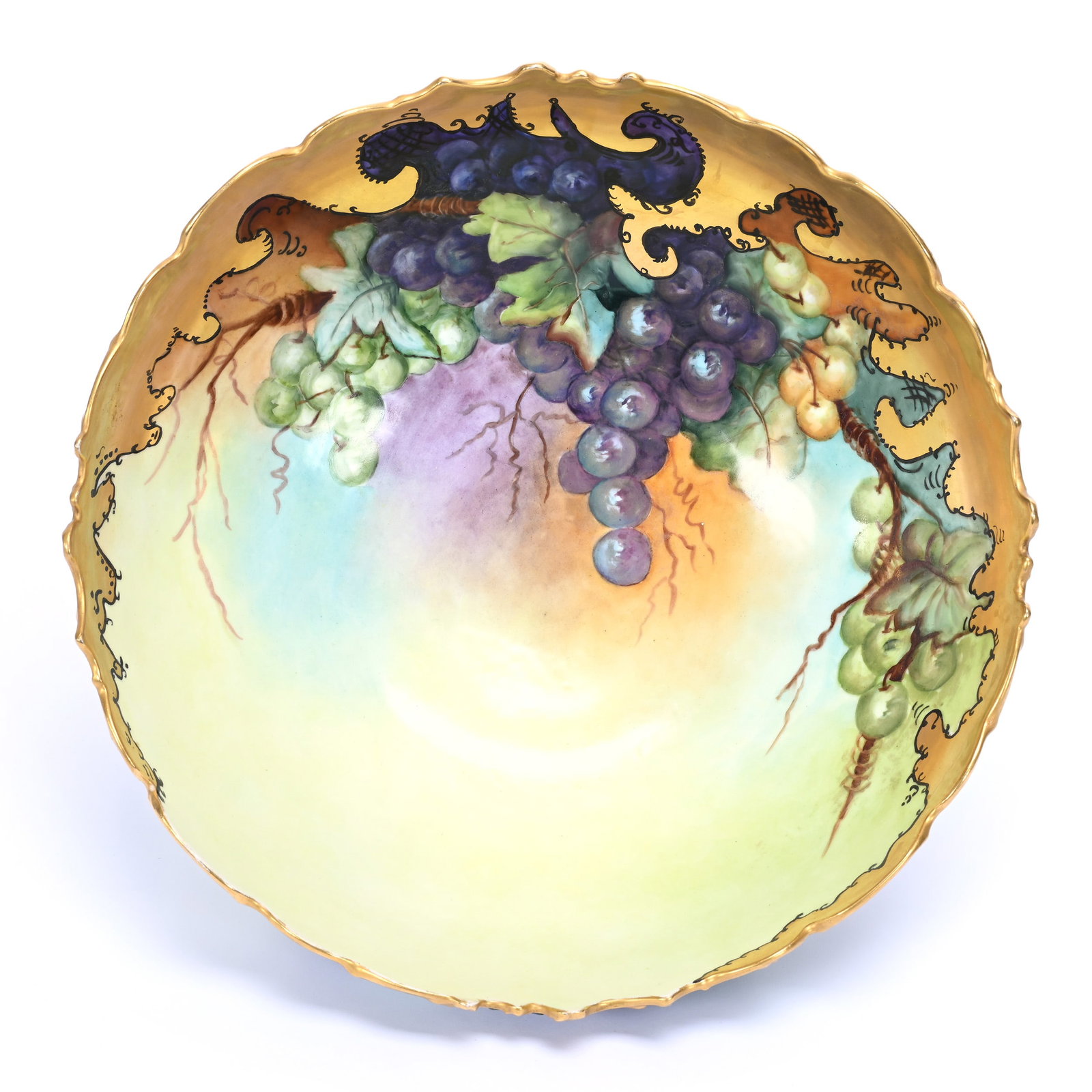 Footed Punch Bowl Marked T&V Limoges, Hand Painted Vintage Decor (1 of 3)