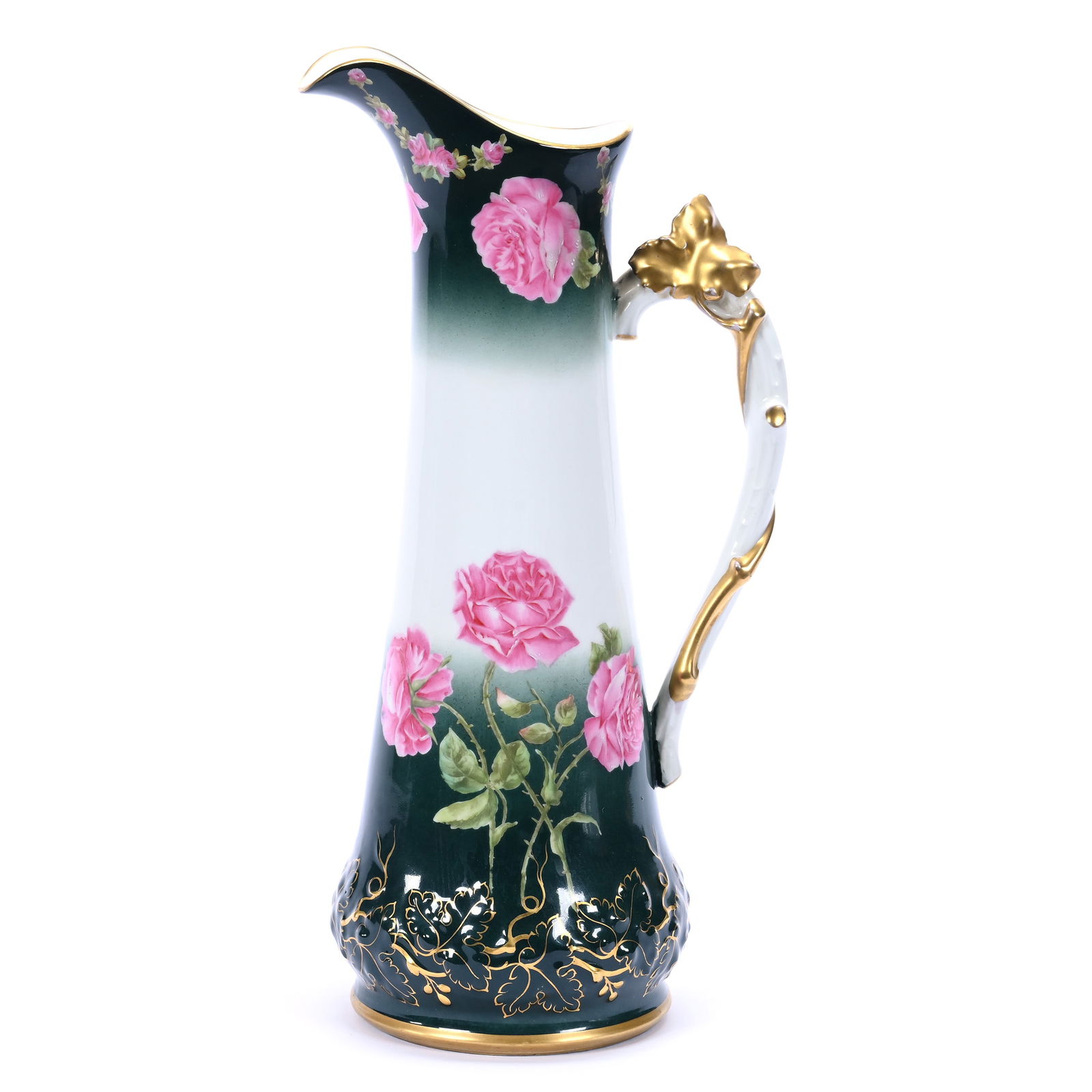 Tankard Marked T&V Limoges, Green And White, Pink Rose Decor (1 of 3)