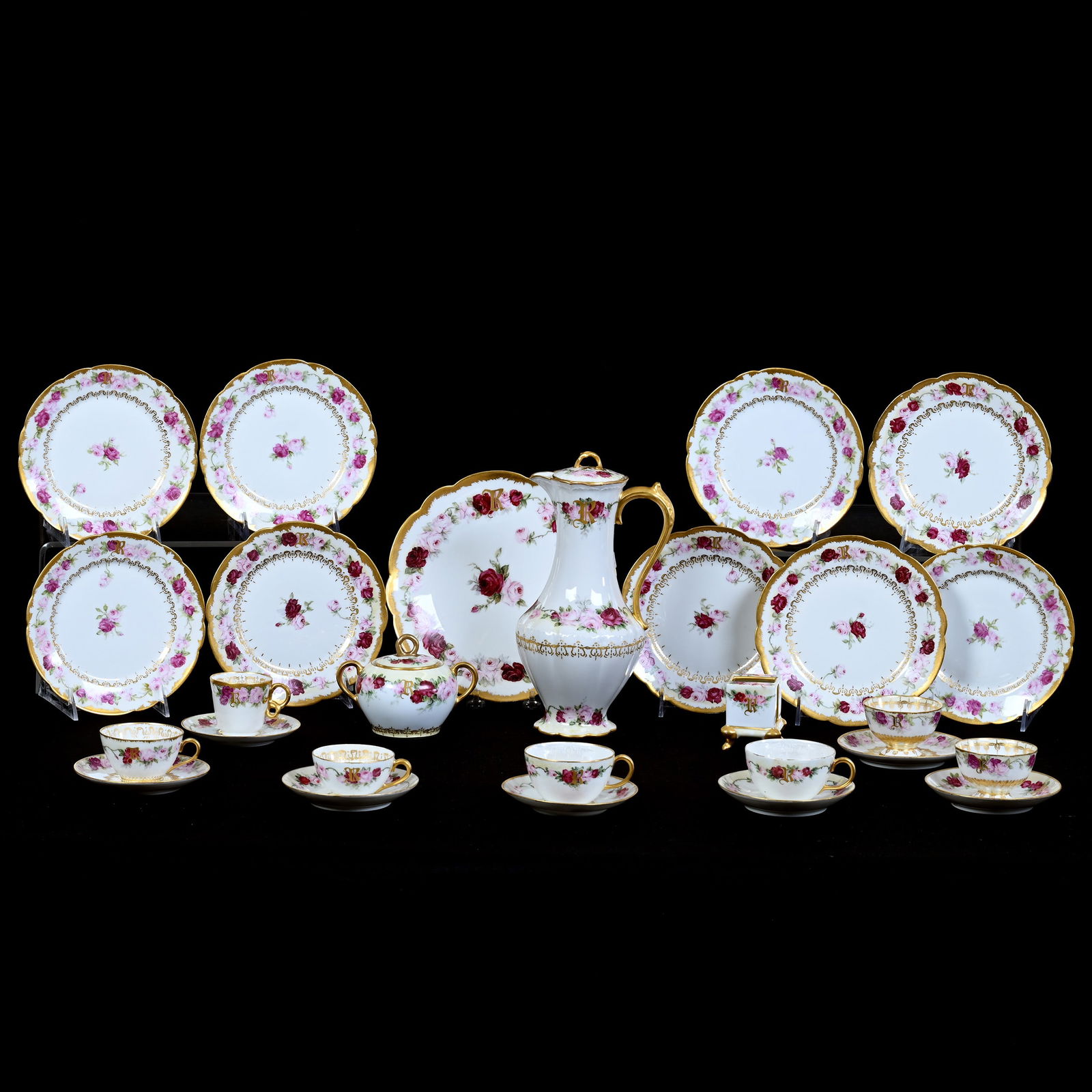 Table Set, Nineteen Piece, Hand Painted Personalized Set With The "R" Monogram (1 of 12)