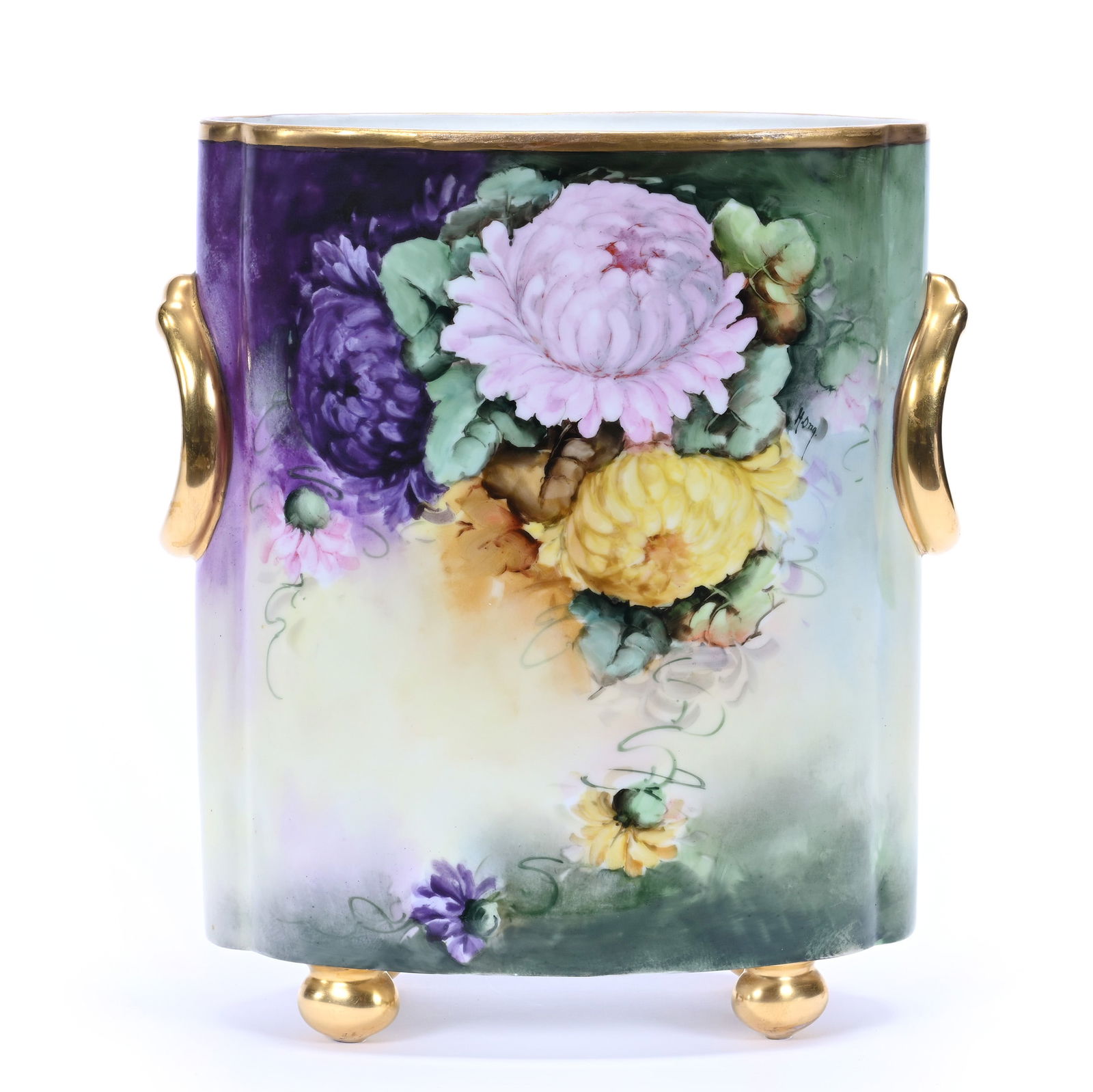Cache Pot Marked H. And Company Bavaria, Hand Painted, Chrysanthemum Decor (1 of 4)
