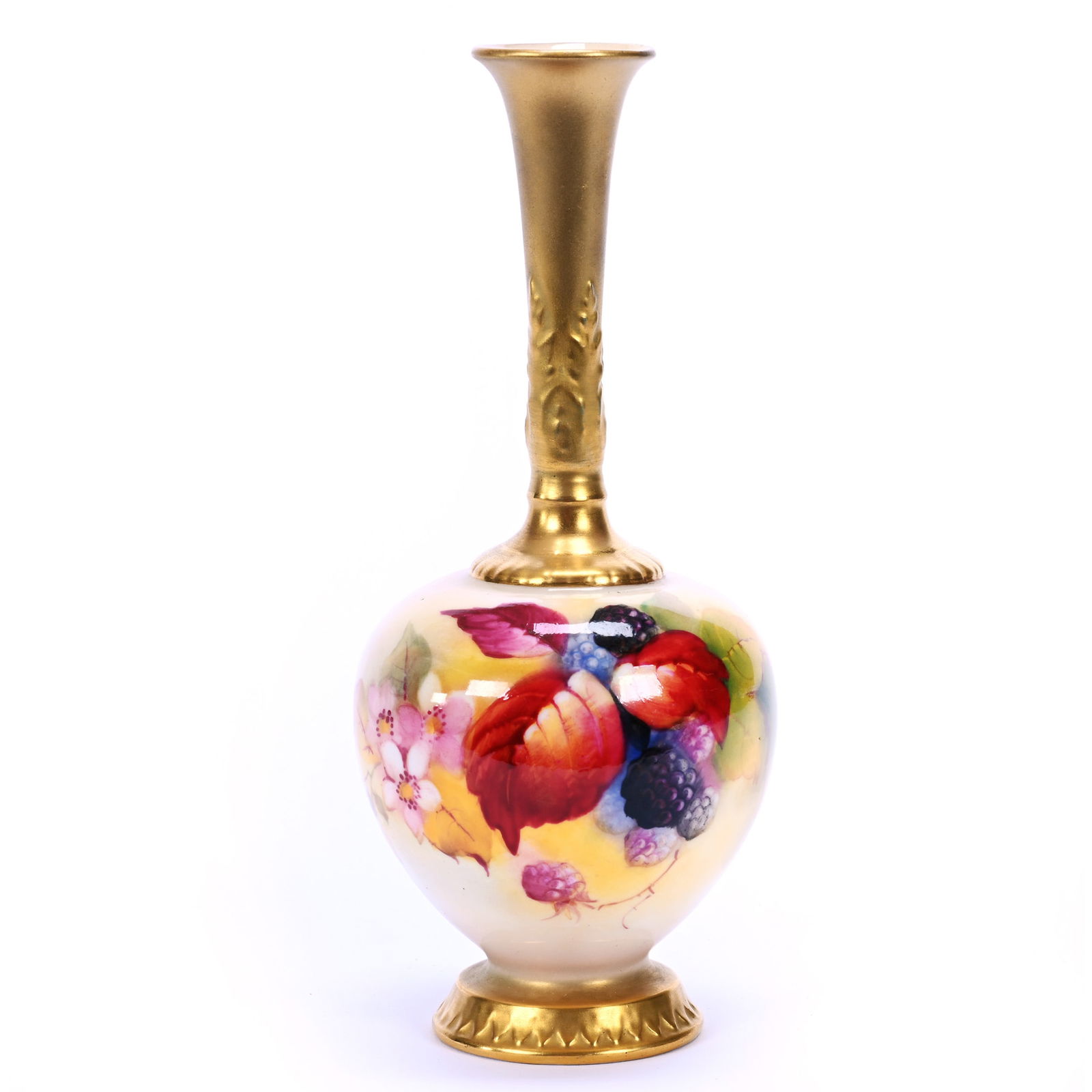 Pedestal Vase Marked Royal Worcester, Cream Tones, Fruit Decor (1 of 4)