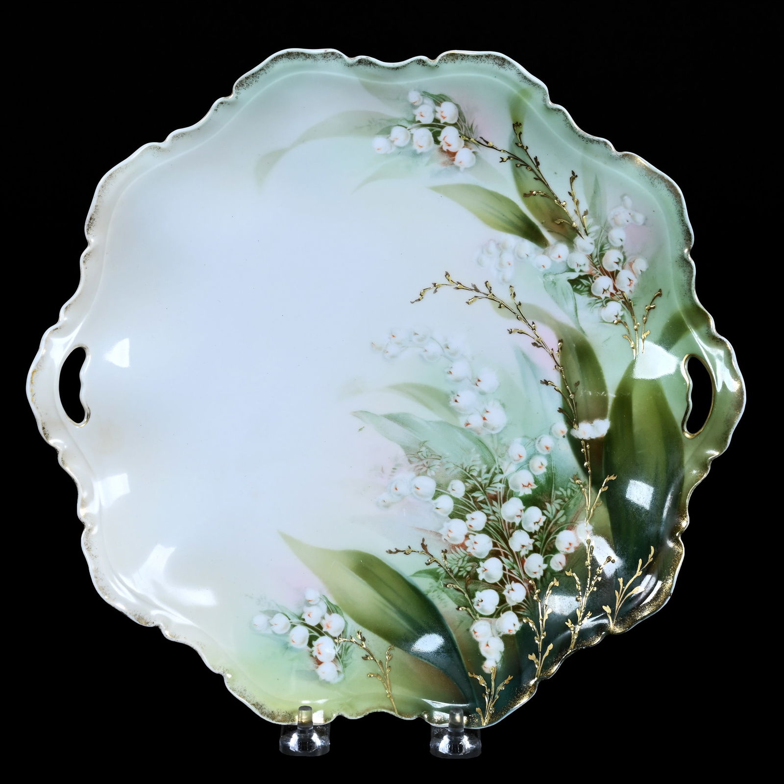 Cake Plate Marked R.S. Prussia, Cream And Green Luster Finish (1 of 2)