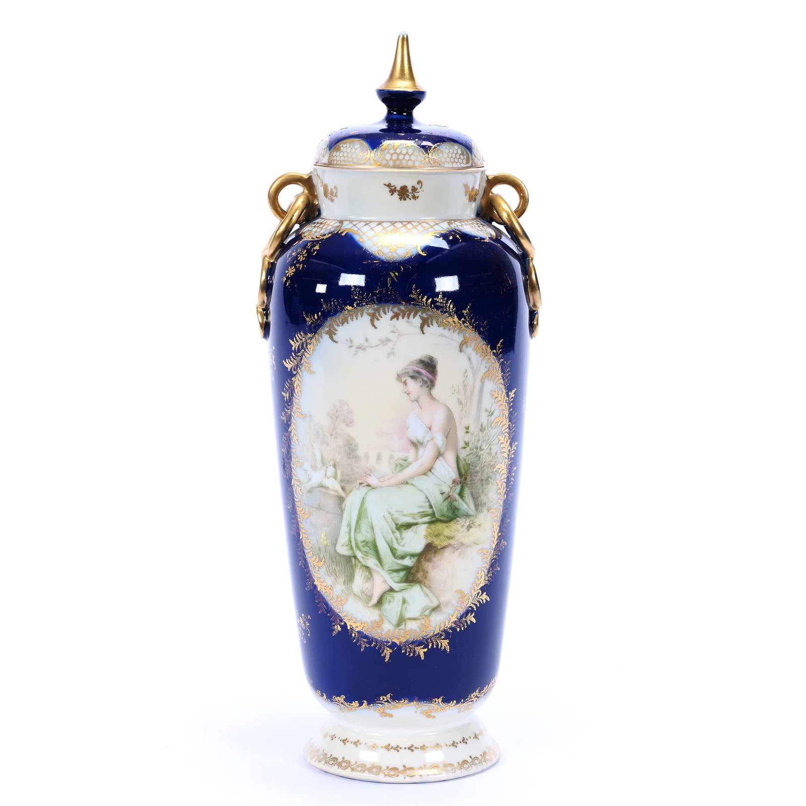 Covered Urn Marked Rosenthal, Cream And Cobalt Blue (1 of 3)