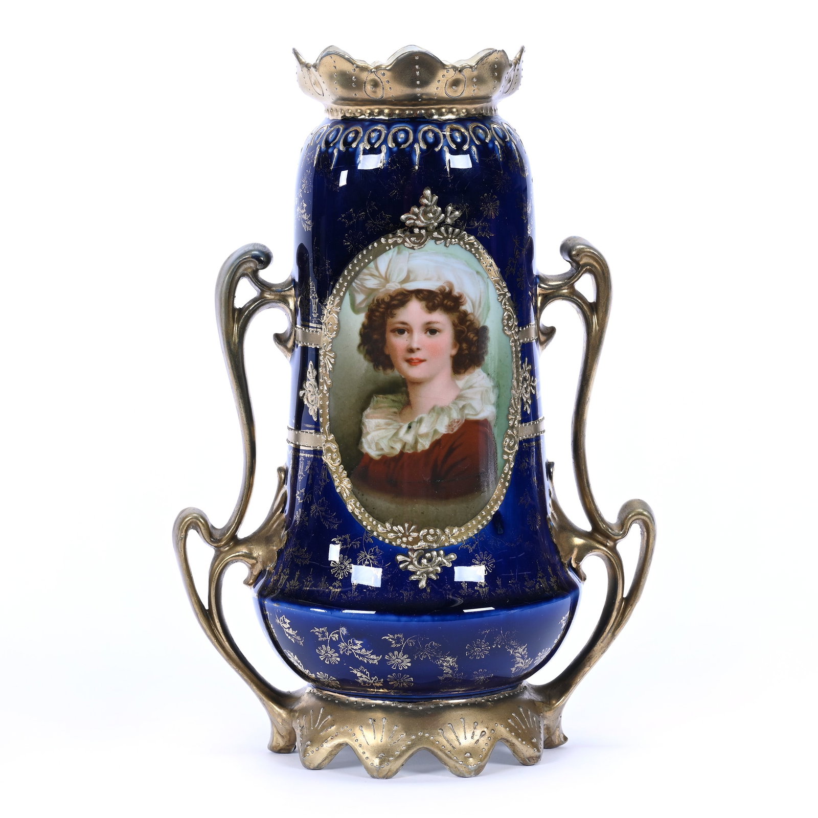 Vase, Two Handles Marked Royal Vienna, Cobalt Blue With Medallion Portrait (1 of 4)