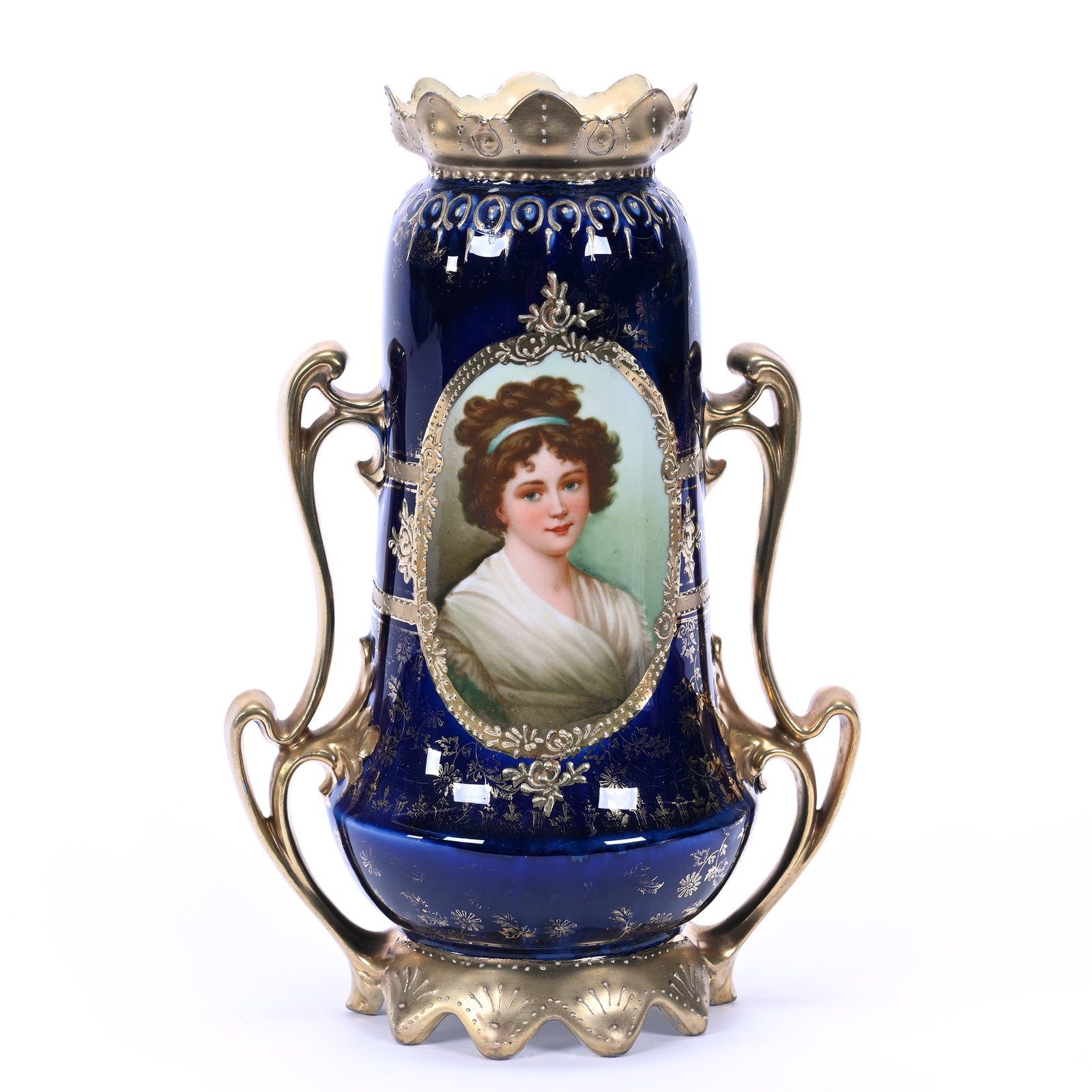 Vase, Two Handles, Marked Royal Vienna, Cobalt Blue With Medallion Portrait (1 of 3)