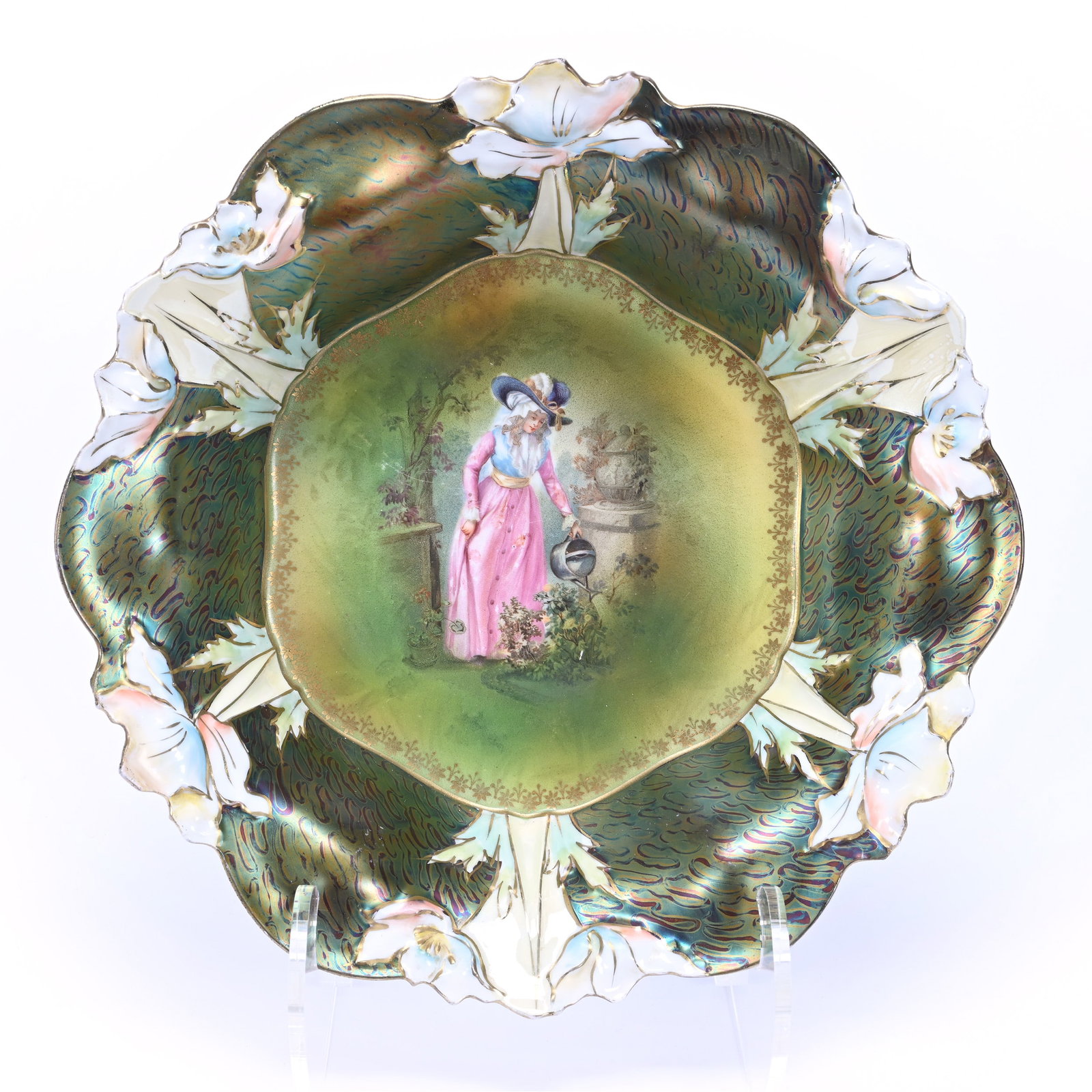 Bowl, R.S. Steeple Mark, Green Center, Scene Of Woman With Watering Can (1 of 2)