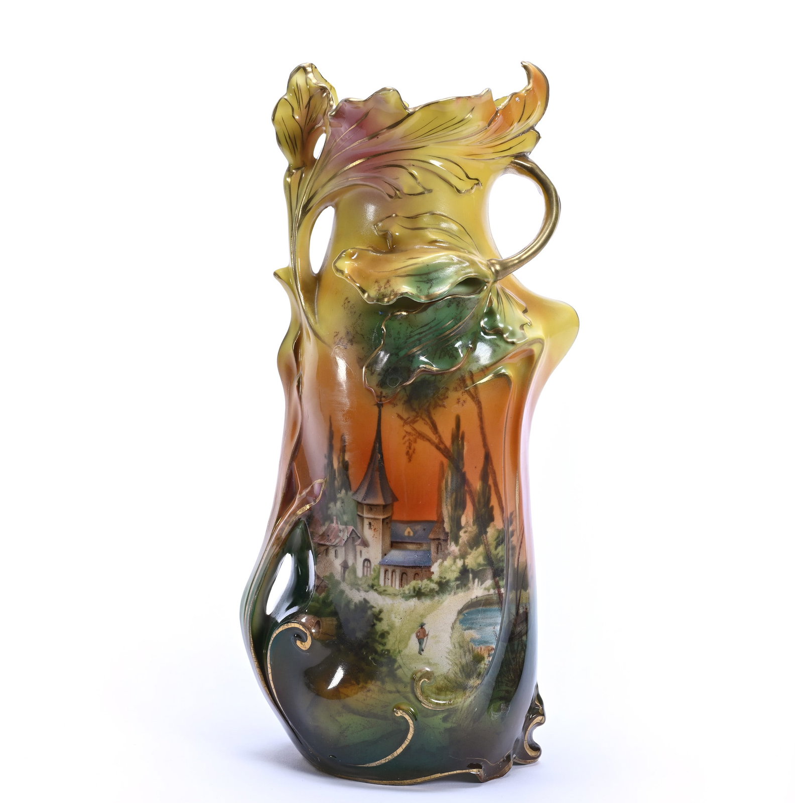 Vase, Two Handles, Marked Royal Vienna, Yellow, Orange, And Green Tones (1 of 4)