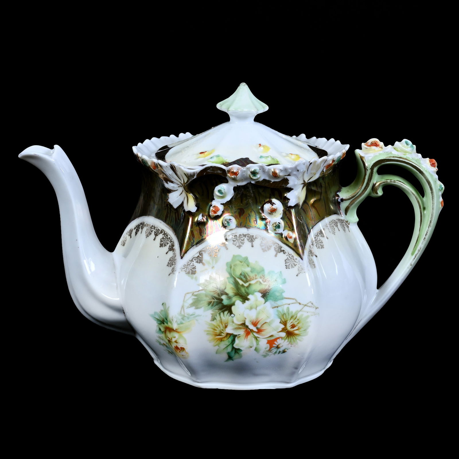 Tea Pot, R.S. Steeple Mark, White With Floral Decor (1 of 4)