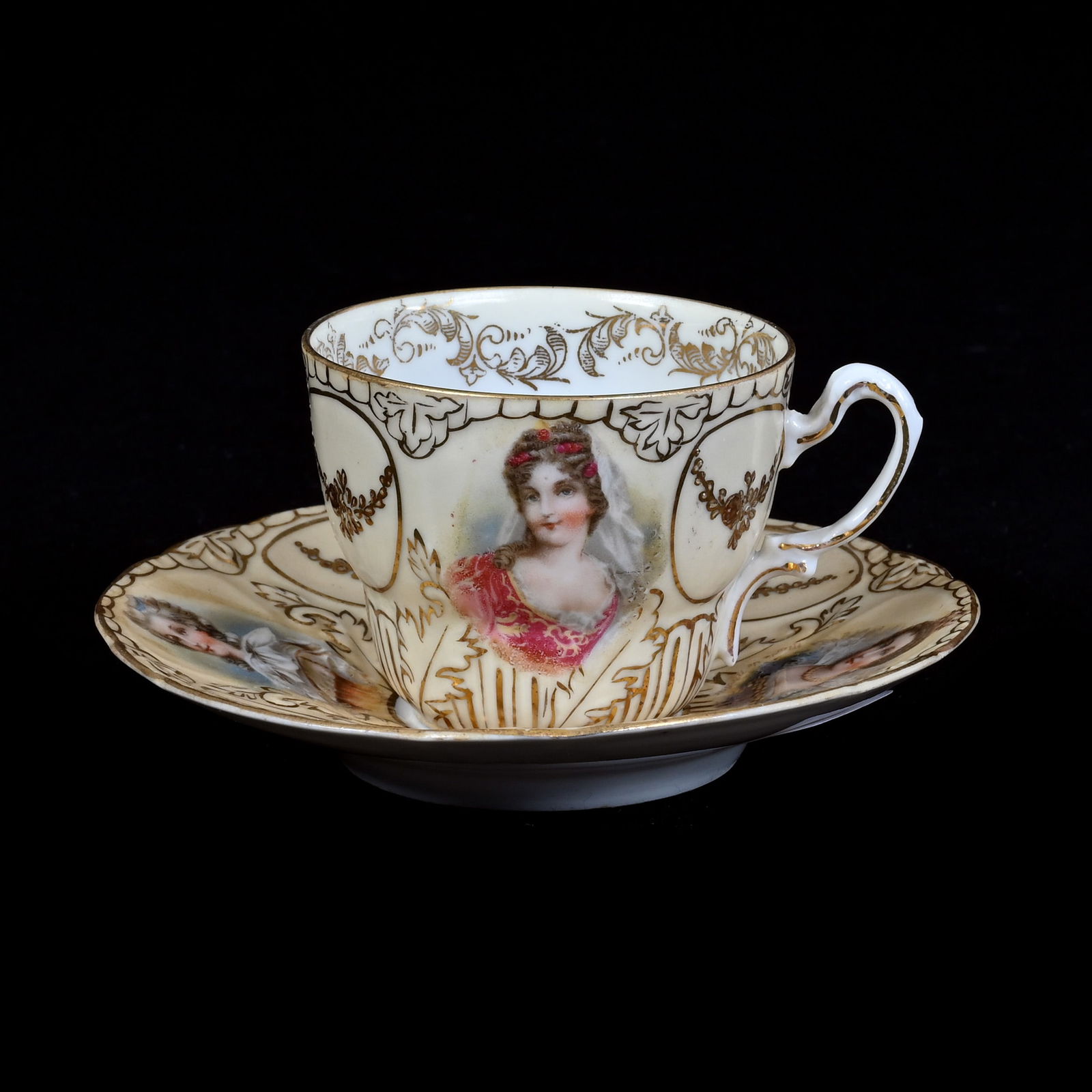 Tea Cup And Saucer Marked Royal Saxe, Cream Tones With Royalty Portraits (1 of 3)