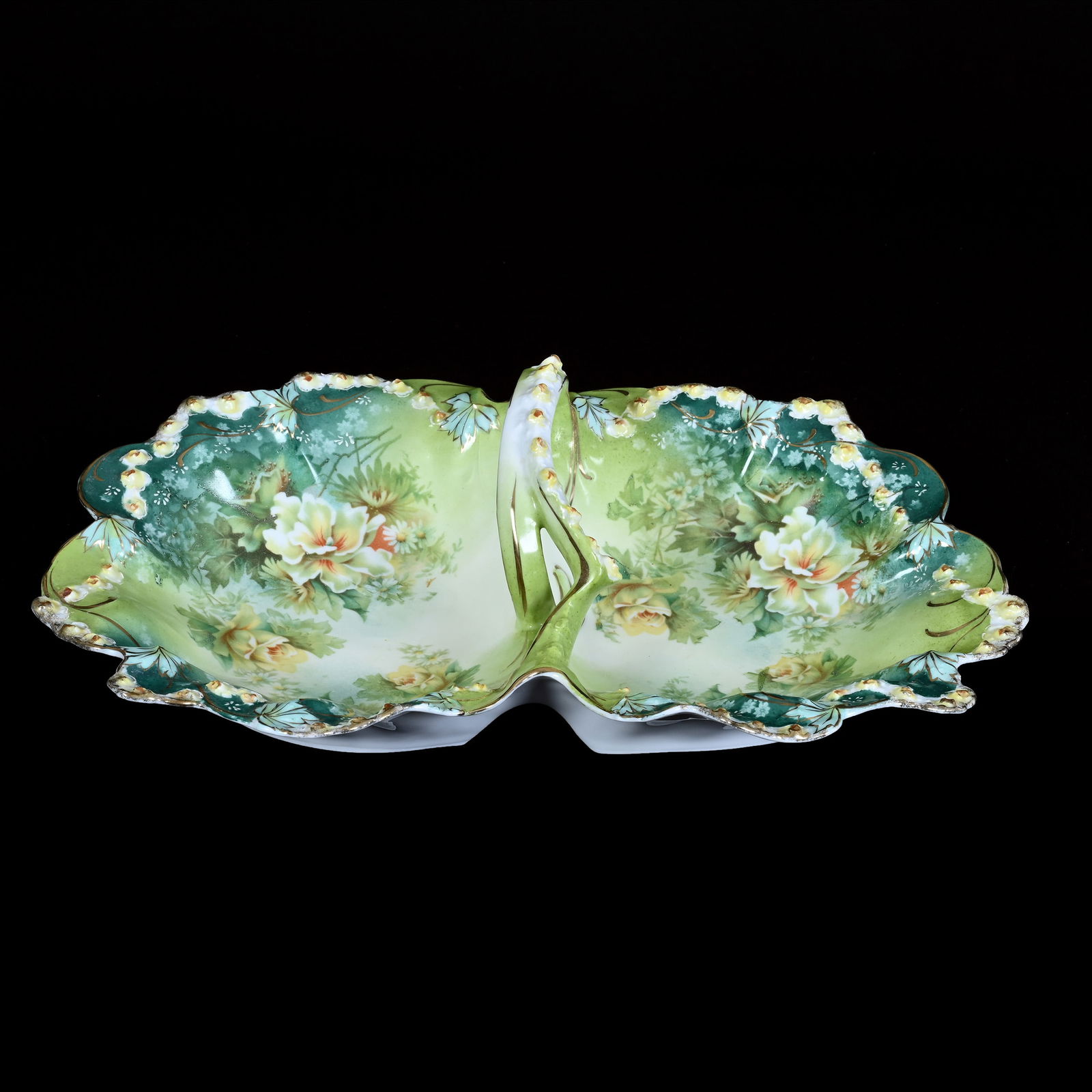 Divided Bowl, Handled, Marked R.S. Steeple, Rosebud Mold (1 of 2)