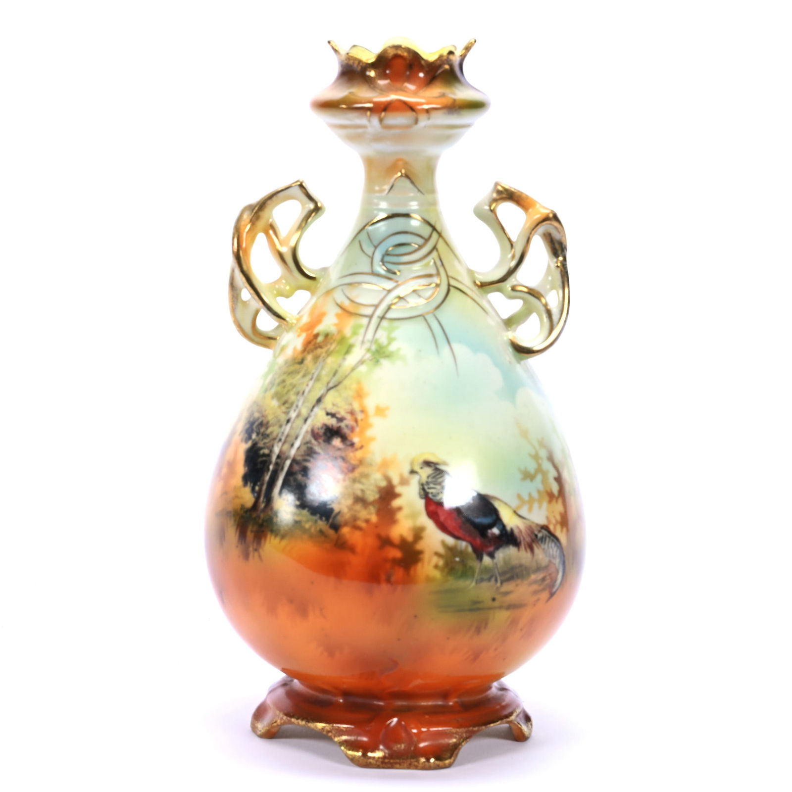 Vase, Two Handles, Marked R.S. Prussia, Rare Mold, Brown And Yellow Tones (1 of 3)