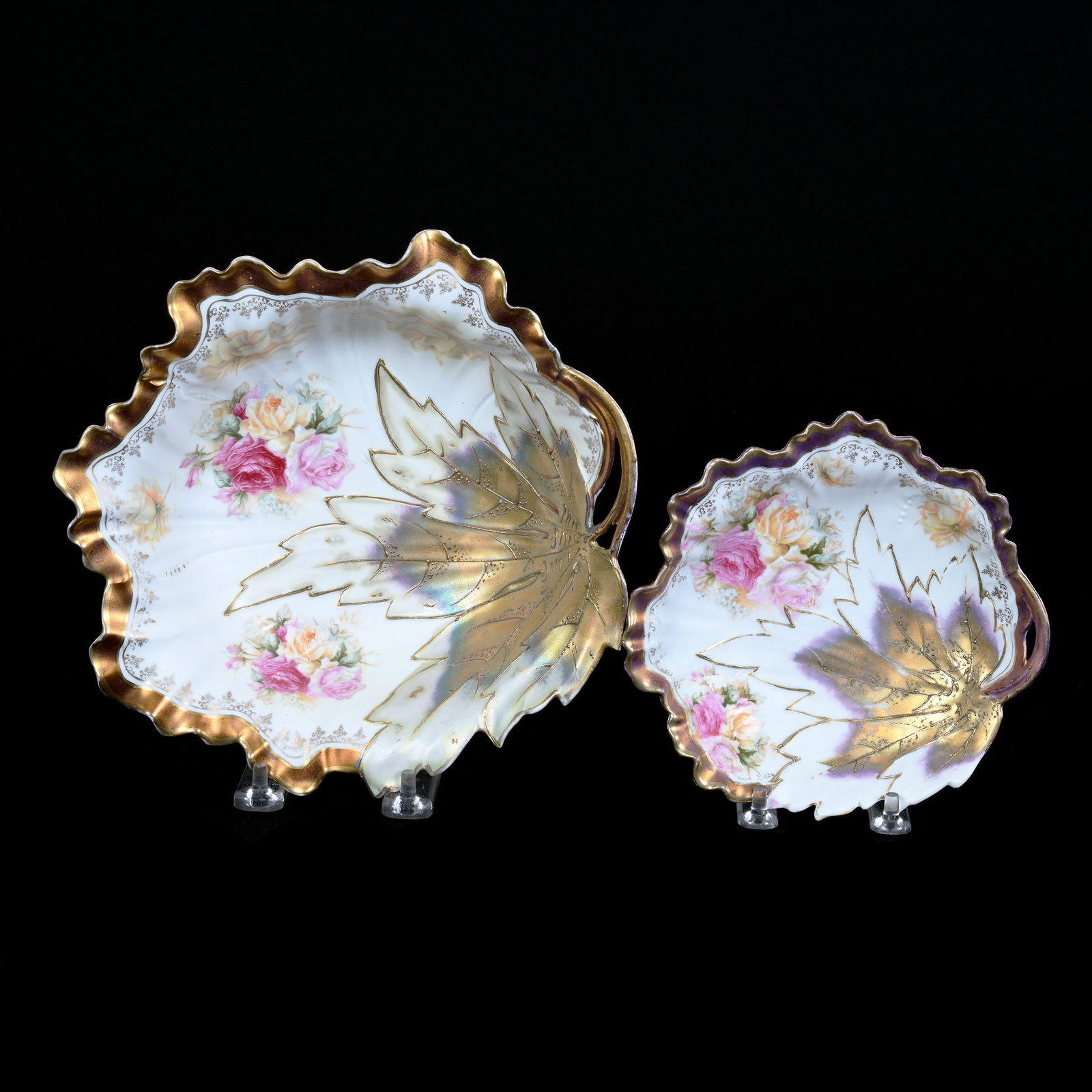 (2) Matching Bowls, Unmarked R.S. Prussia, Leaf Mold, Satin Finish (1 of 2)