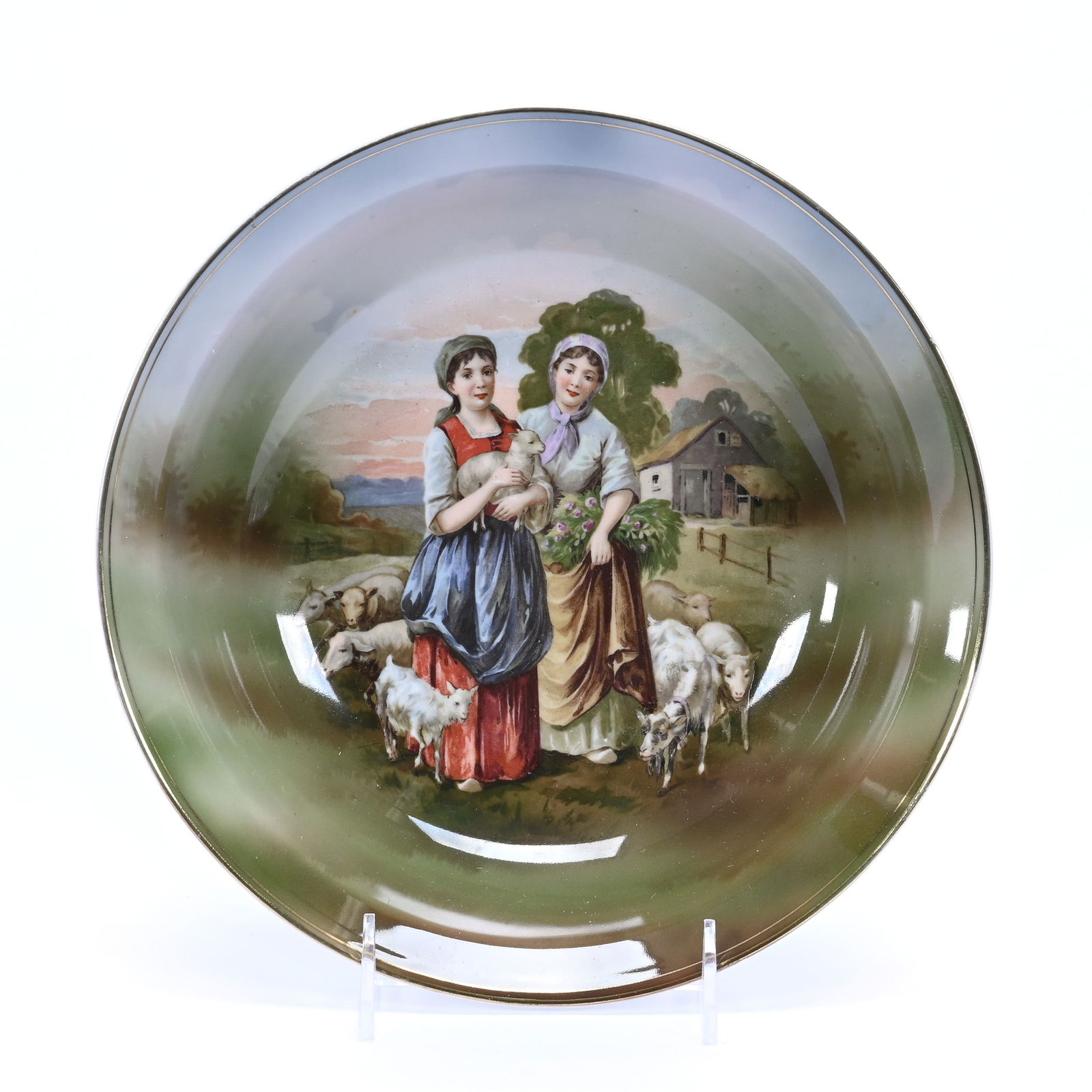 Bowl Marked R.S. Germany, Two Shepherdess' With Goats And Lambs (1 of 2)