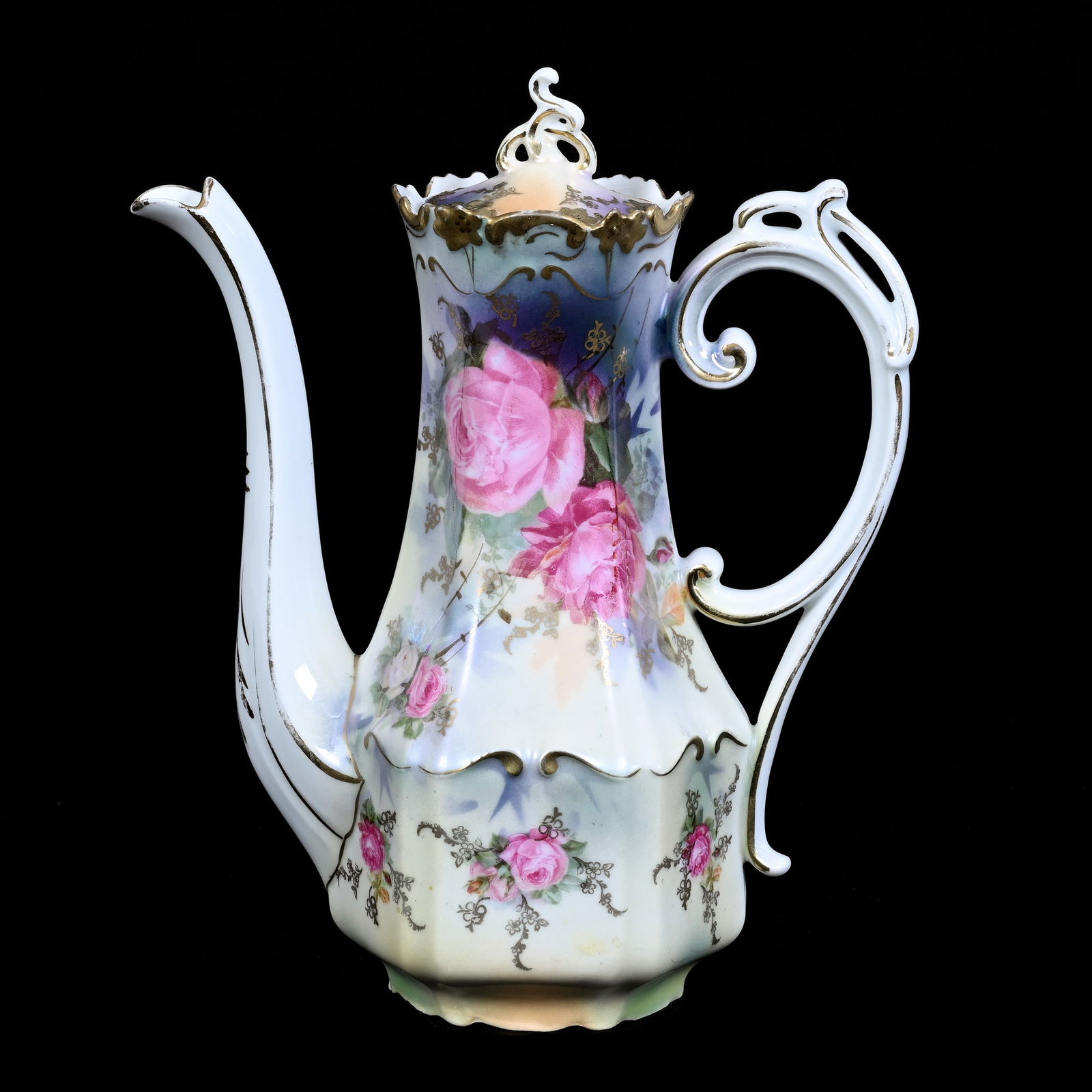 Coffee Pot Marked R.S. Prussia, Yellow, Green, And Tiffany Satin (1 of 3)