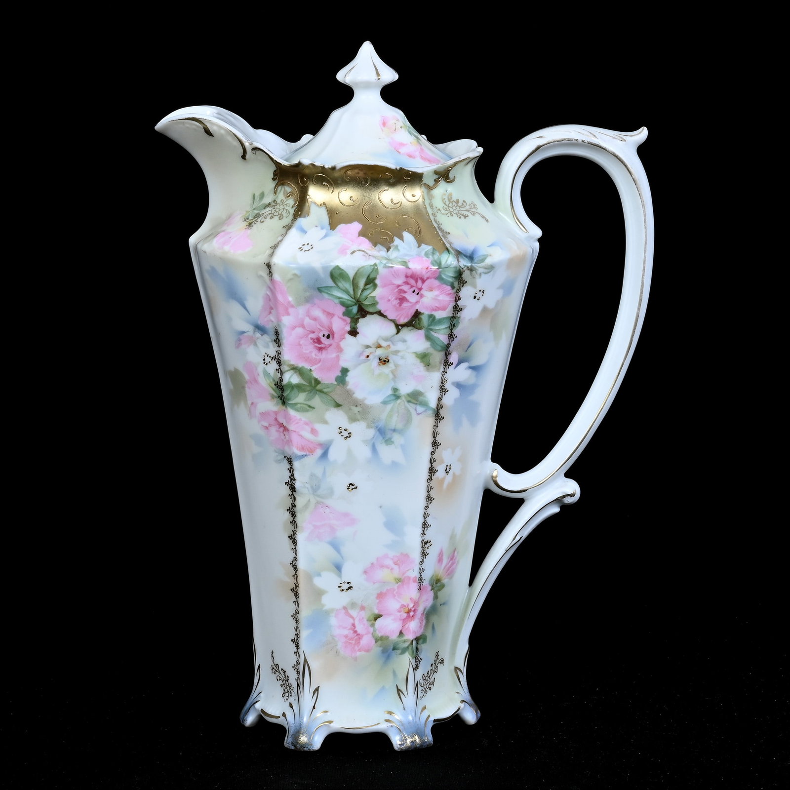Chocolate Pot Marked R.S. Prussia, Six-Sided, White, Yellow And Blue Satin (1 of 4)
