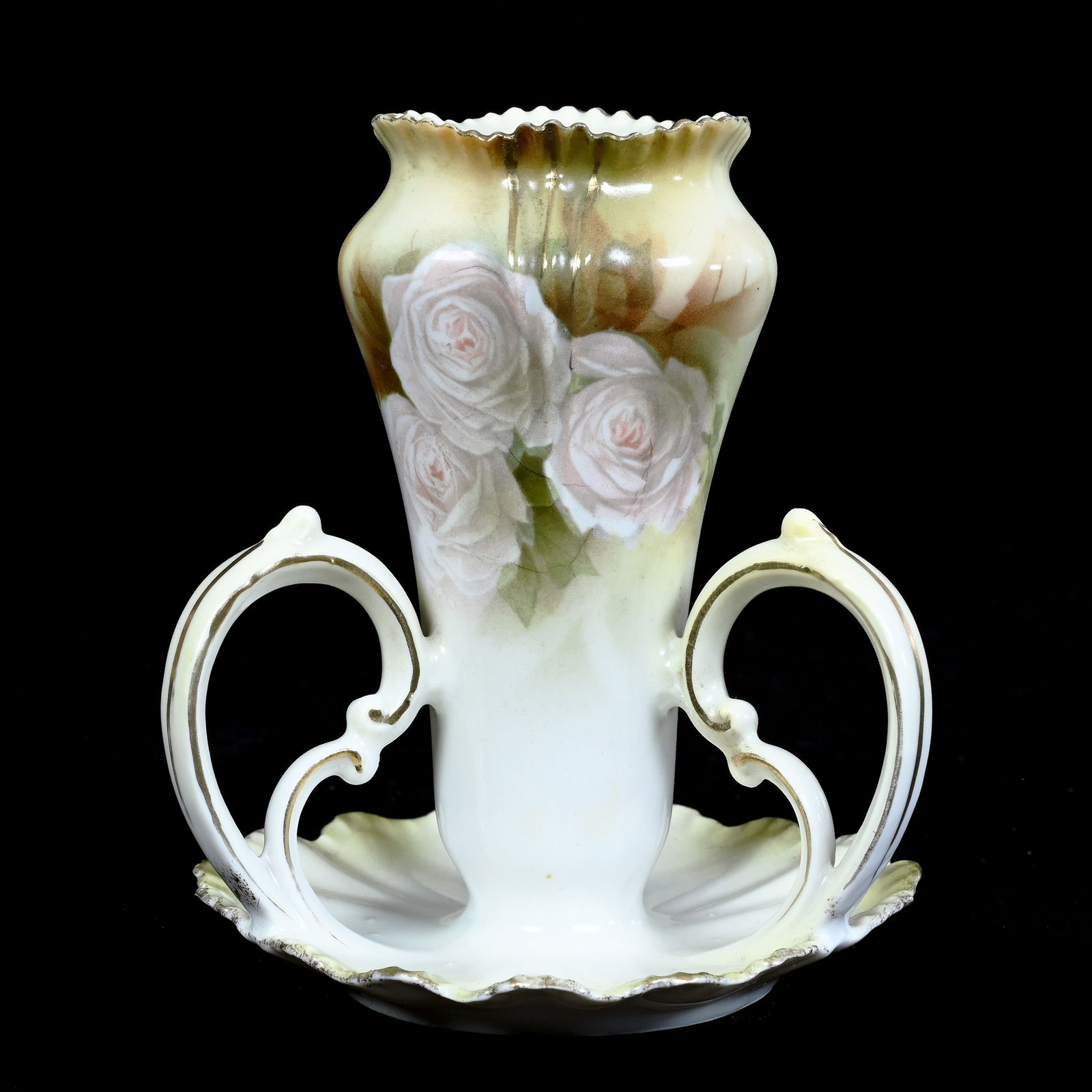 Hatpin Holder, Three Handles, Marked R.S. Prussia, Yellow, Green, And White Tones (1 of 3)