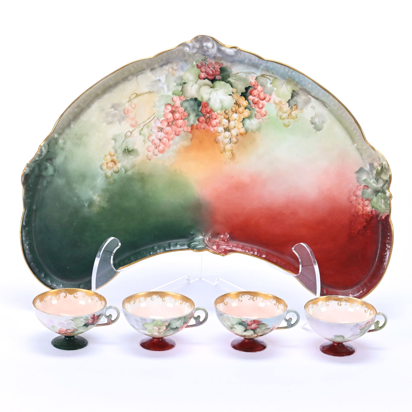 Crescent Dresser Tray Marked Limoges, Hand Painted With Currant Decor (1 of 3)