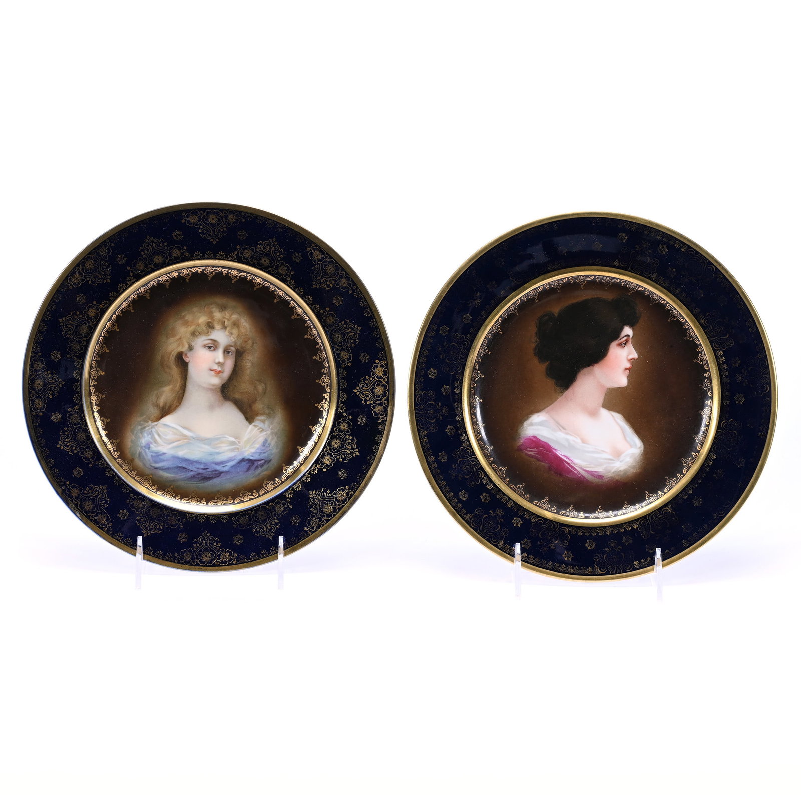 (2) Plates Marked Royal Vienna Beehive, Portraits Of Young Woman (1 of 3)