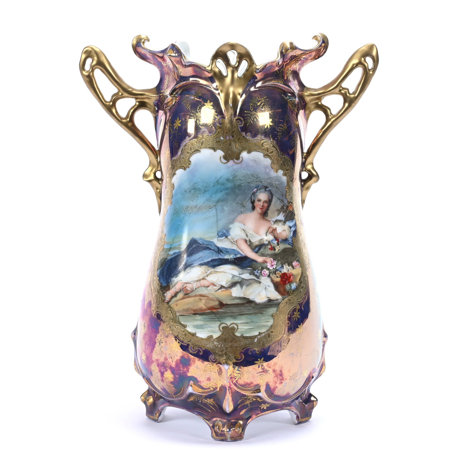 Vase, Two Handles, Marked Royal Vienna, Iridescent Tiffany Background (1 of 3)