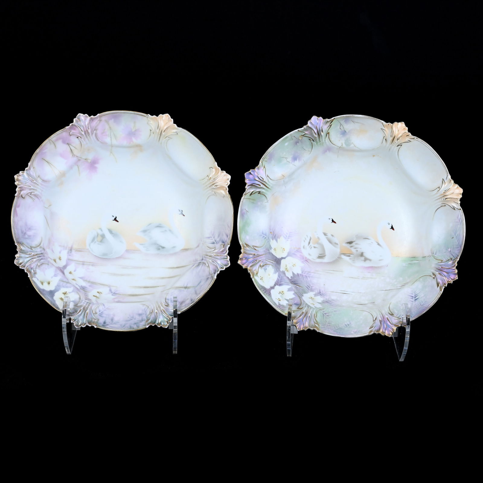 (2) Bowls, R.S. Prussia, Pastel Satin Finish, Stylized Swan Decor (1 of 3)