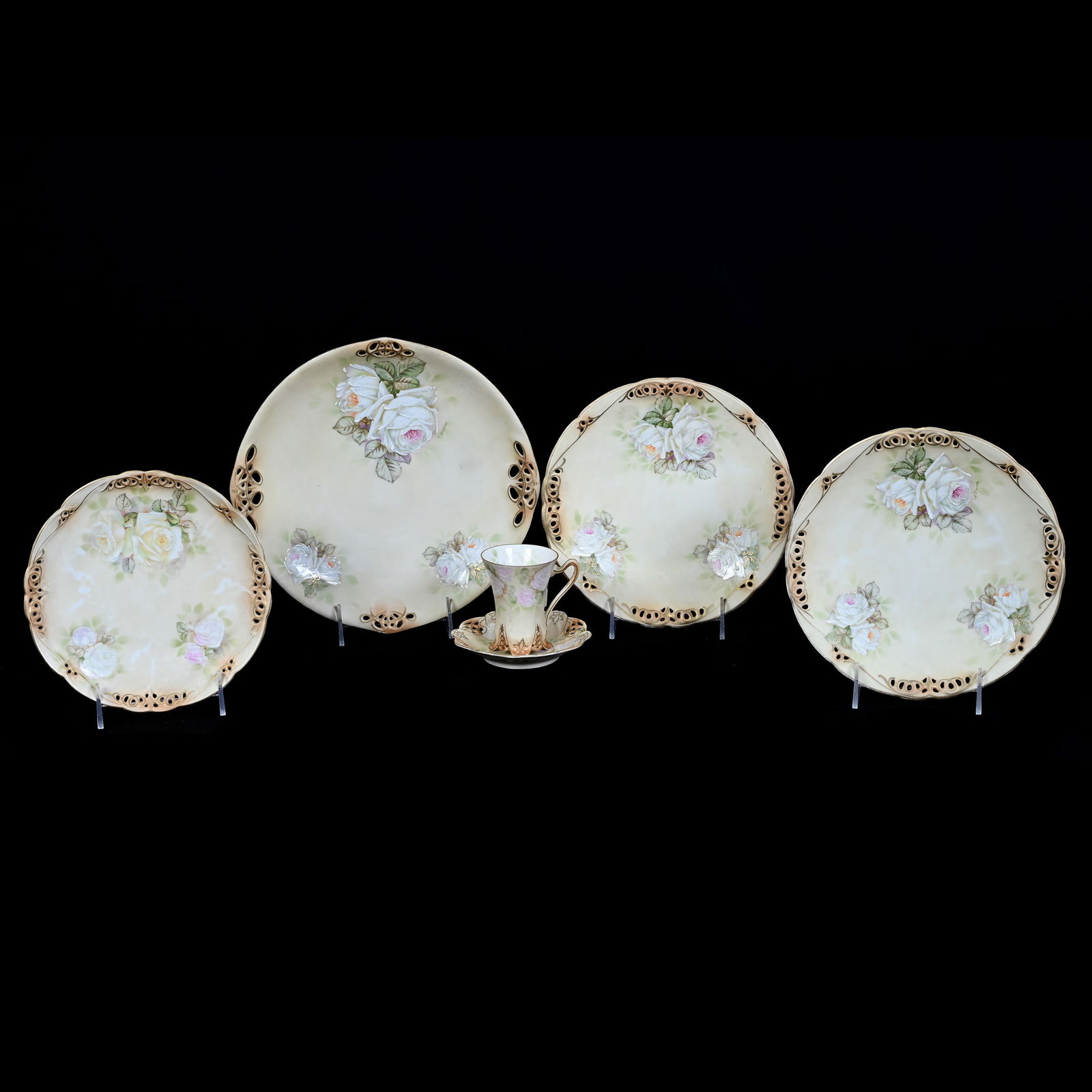 (4) Plates, One Cup And Saucer, Royal Bayreuth Blue Mark (1 of 2)