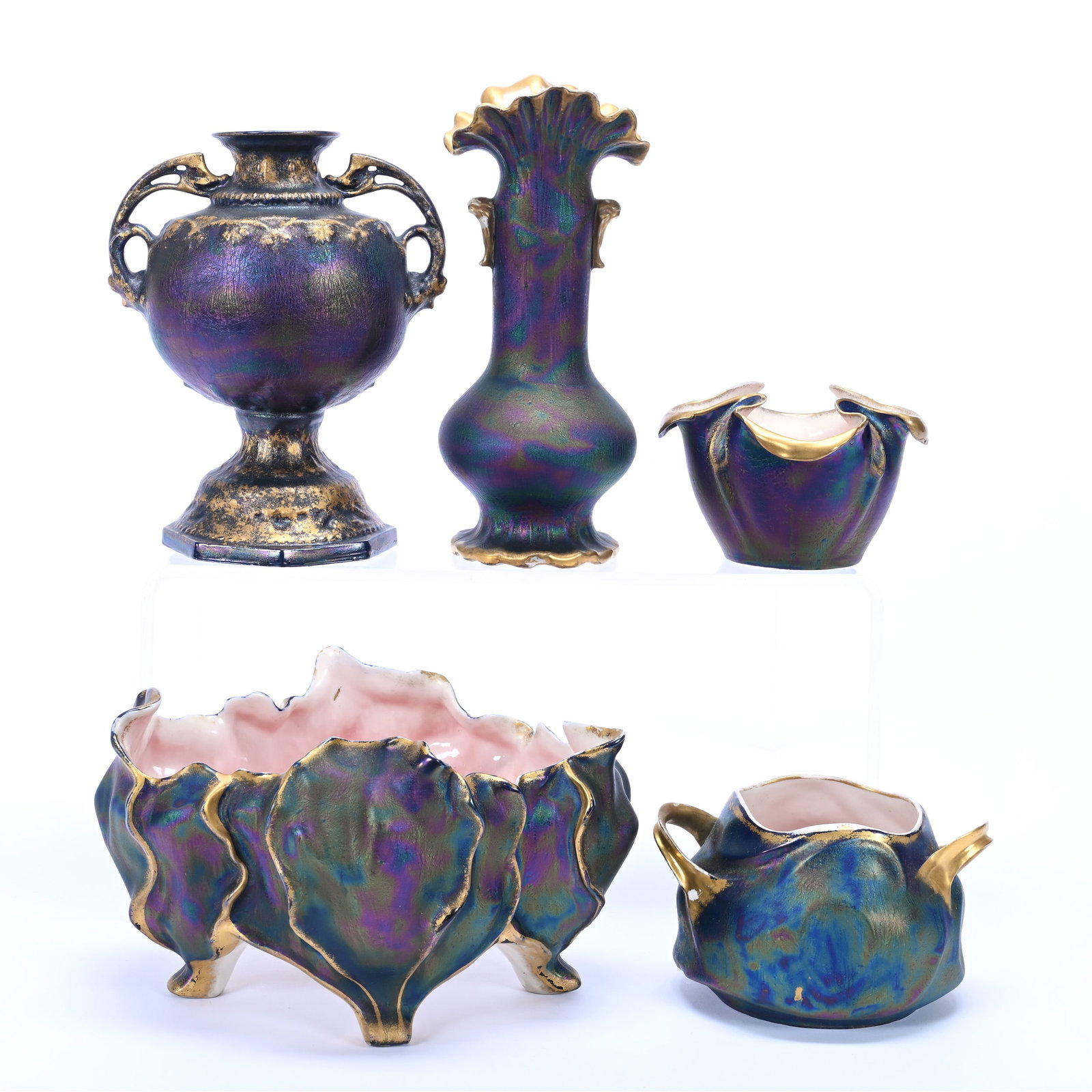 (5) Items Designed By Carl Knoll, Marked Karlsbad Austria With Highly Iridescent Body (1 of 4)