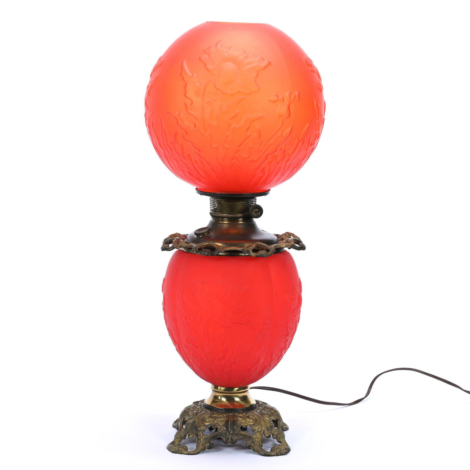 Gone With Wind Table Lamp, Red Satin Poppy Pattern By Pittsburgh Glass (1 of 6)