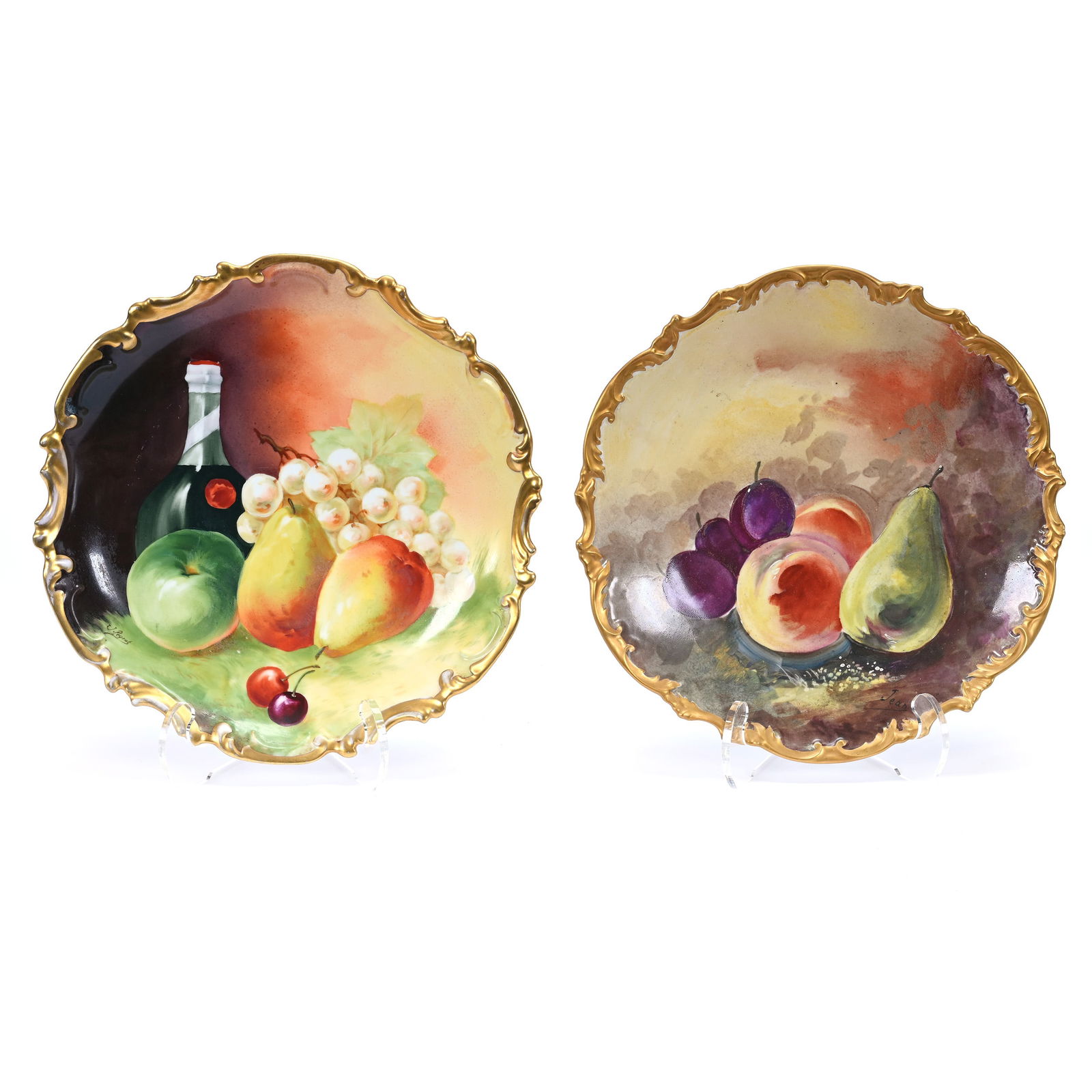 (2) Chargers Marked Limoges, Still Life Fruit Decor, Hand Painted (1 of 4)