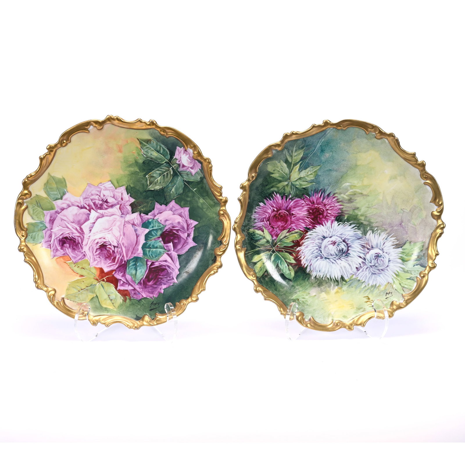 (2) Chargers Marked Limoges, Hand Painted Floral Decor (1 of 3)