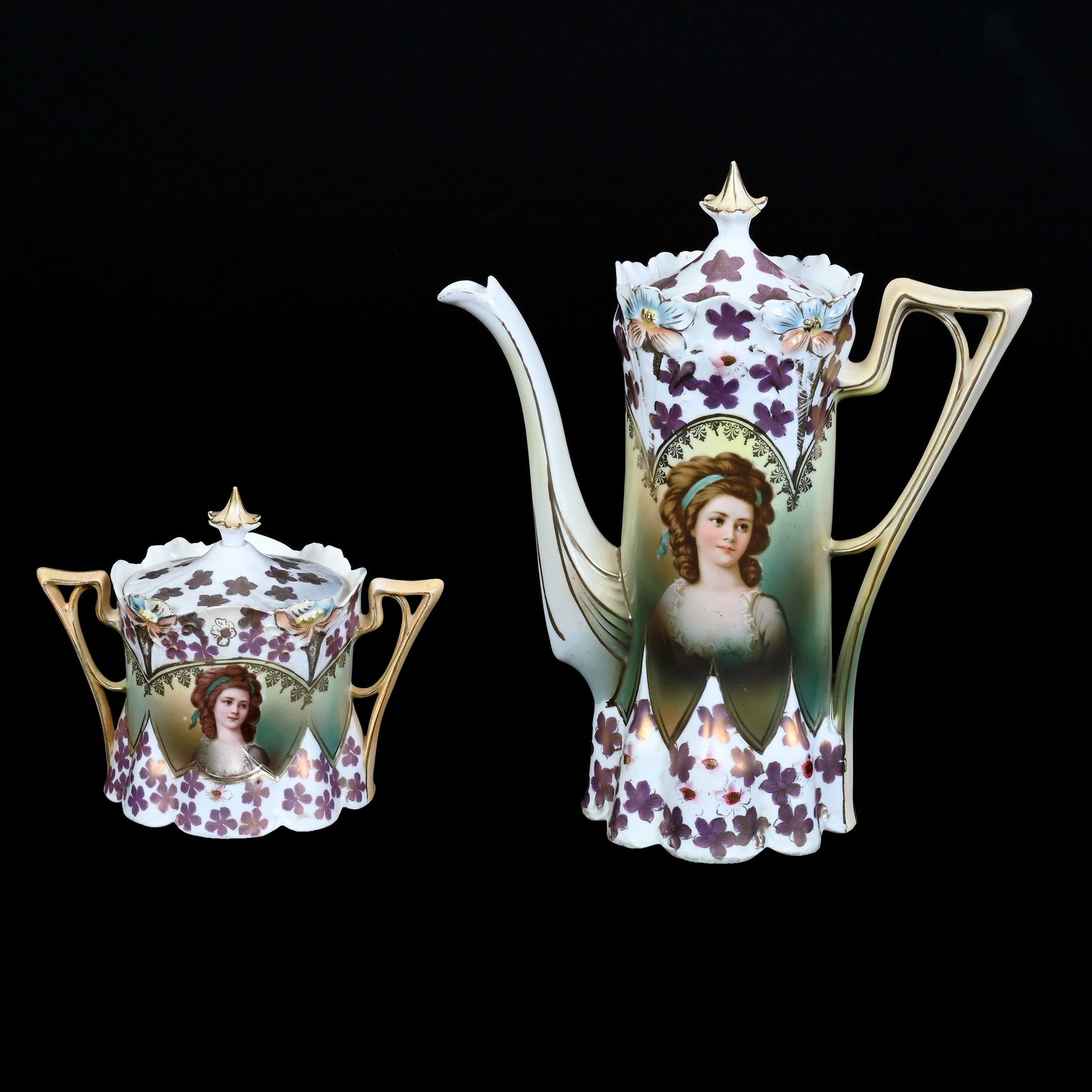 Coffee Set, Unmarked R.S. Prussia, Lily Mold (1 of 4)