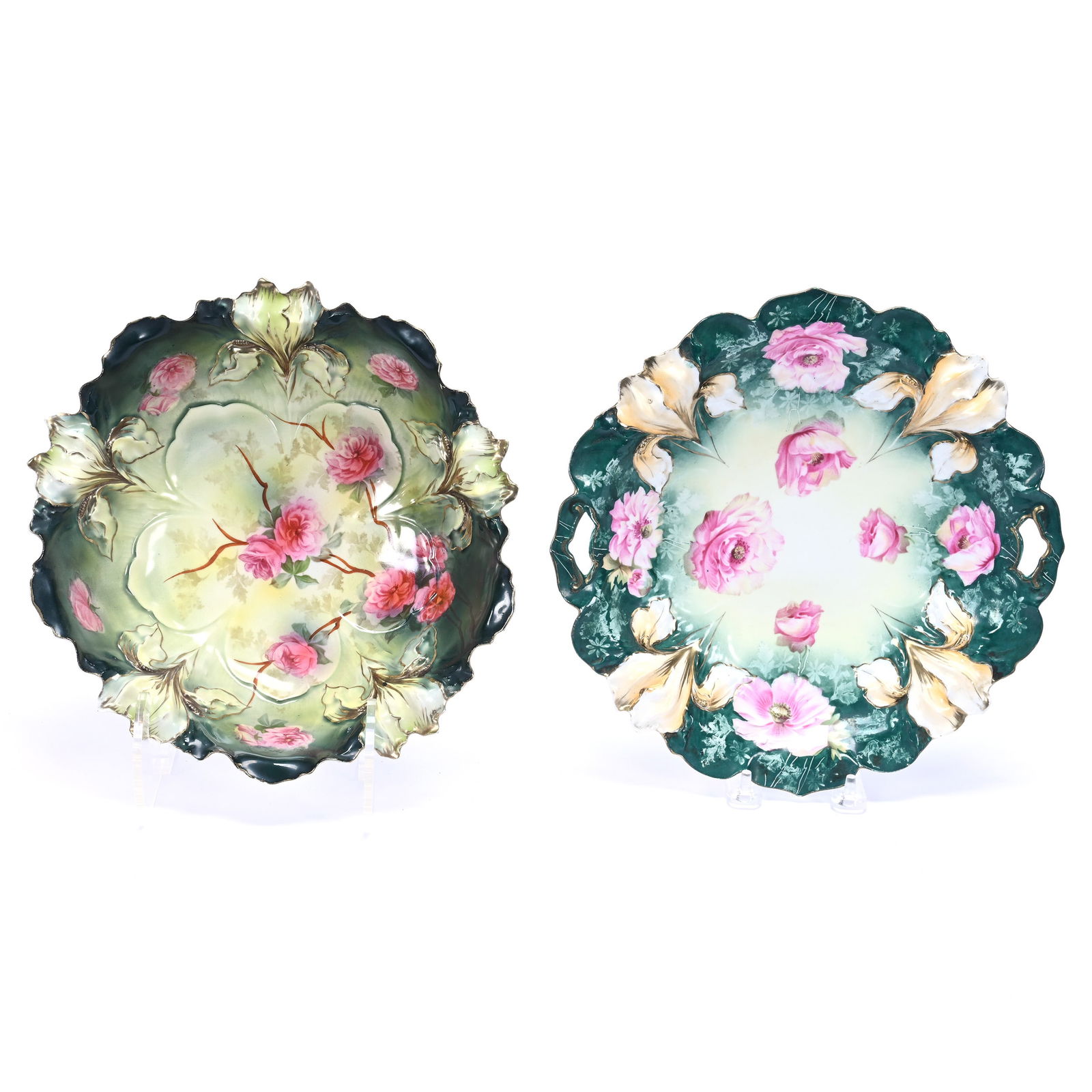 (2) Items Marked R.S. Prussia, Iris Mold, Both Green Tones, Floral Decor (1 of 4)