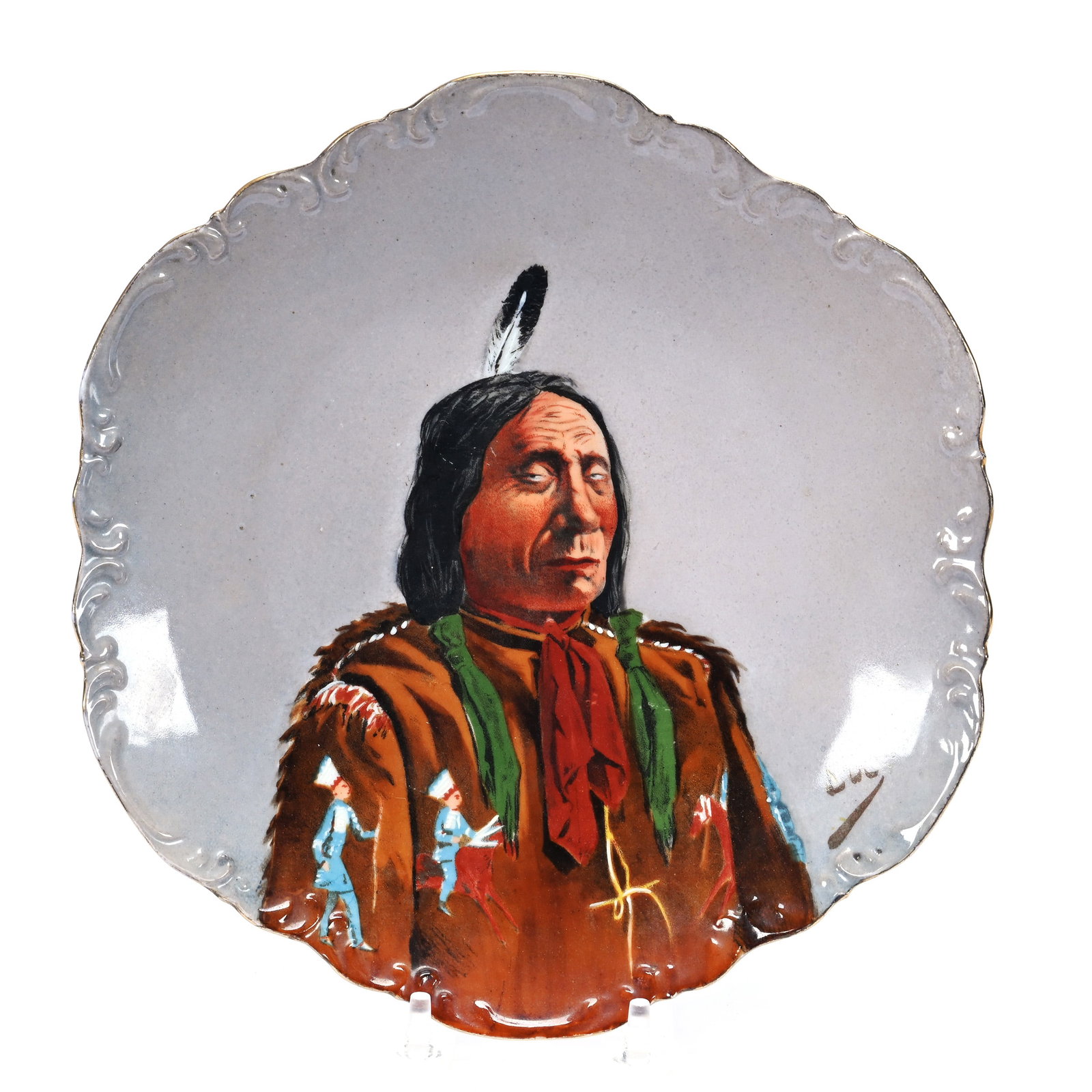 Plate Marked Coronet Limoges, Hand Painted Indian Portrait On Gray Background (1 of 3)