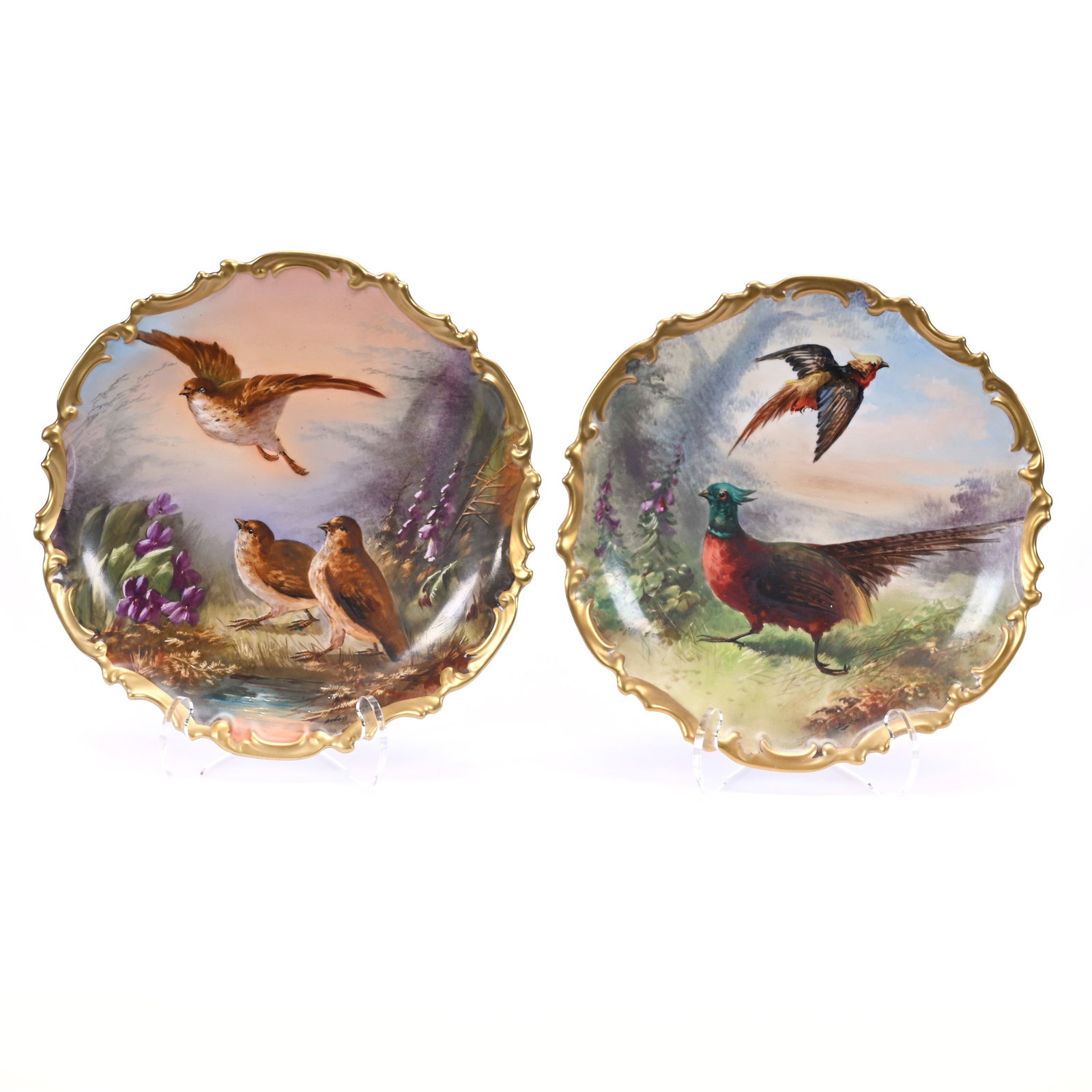 Pair Chargers Marked Limoges, Hand Painted Game Birds (1 of 3)