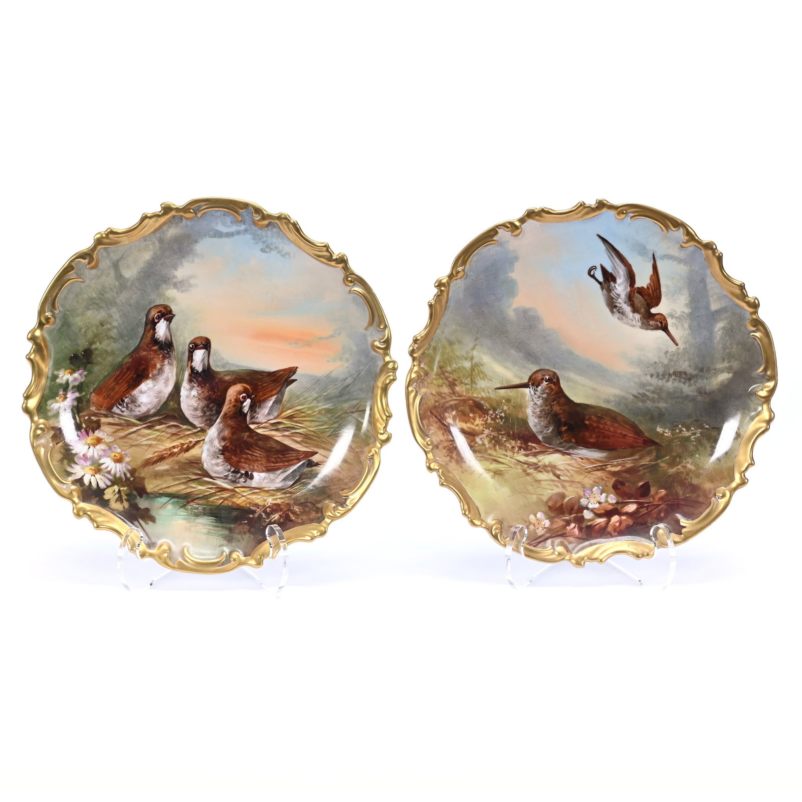 (2) Chargers Marked Limoges, Hand Painted Game Bird Scenic Decor (1 of 3)