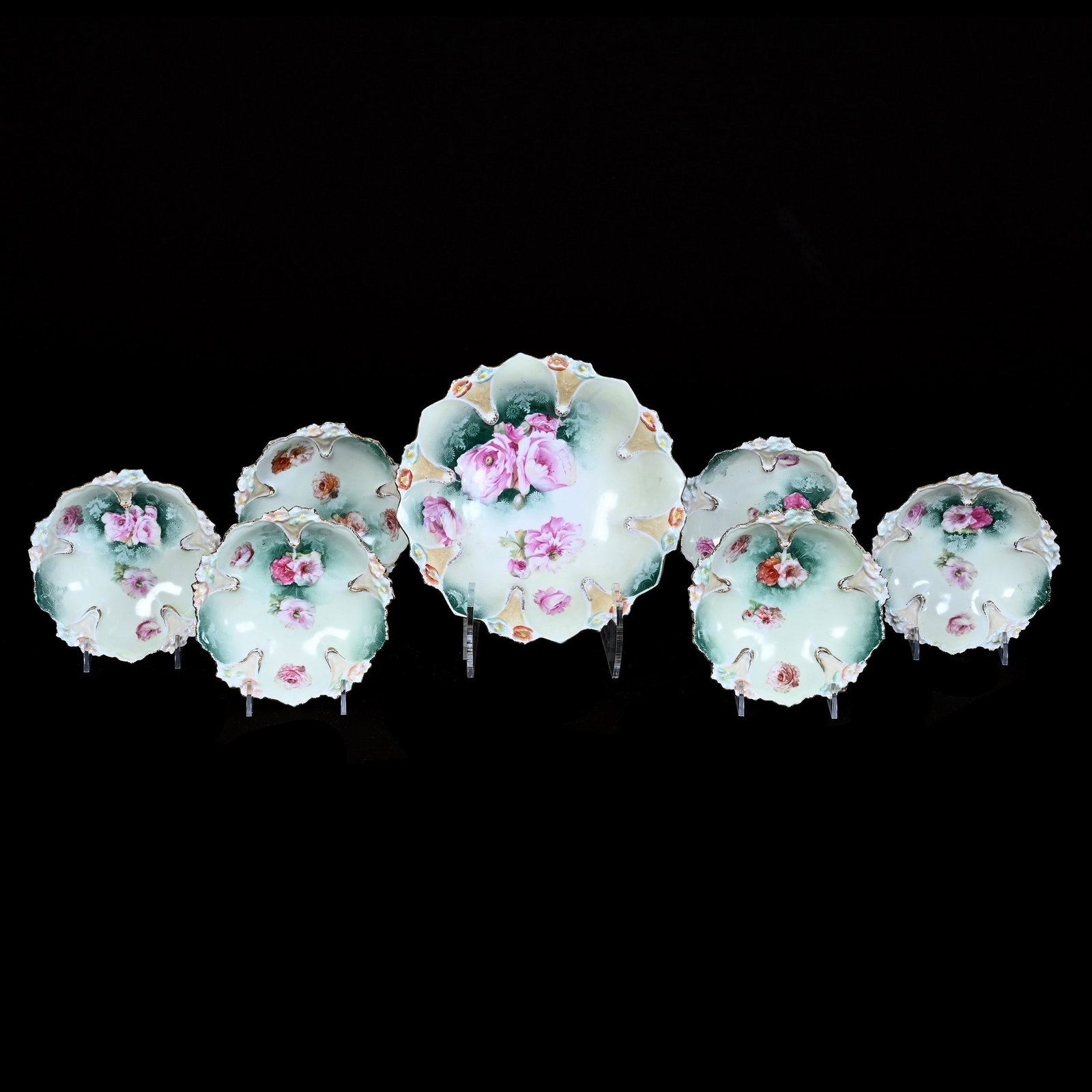 Berry Set Marked R.S. Prussia, Green And Cream Tones, Pink Poppy Decor (1 of 2)