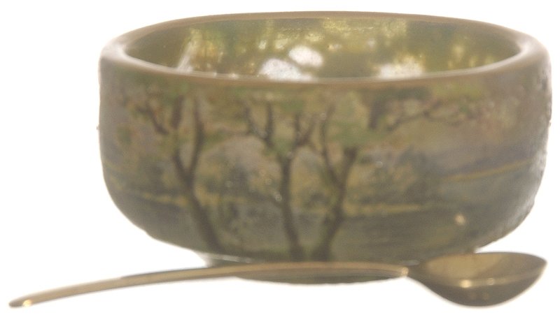 RARE 2" SIGNED DAUM NANCY FRENCH CAMEO ART GLASS SA: RARE 2" SIGNED DAUM NANCY FRENCH CAMEO ART GLASS SALT DIP SPRING SEASON, EXCELLENT CONDITION