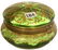 184: 3" X 4 1/4" GREEN ART GLASS ROUND HINGED JEWEL BOX