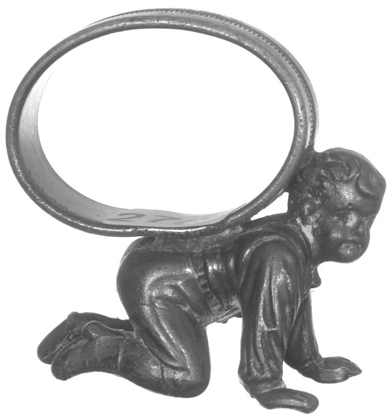 2 1/2" UNMARKED FIGURAL SILVERPLATE NAPKIN RING HO: 2 1/2" UNMARKED FIGURAL SILVERPLATE NAPKIN RING HOLDER BOY CRAWLING